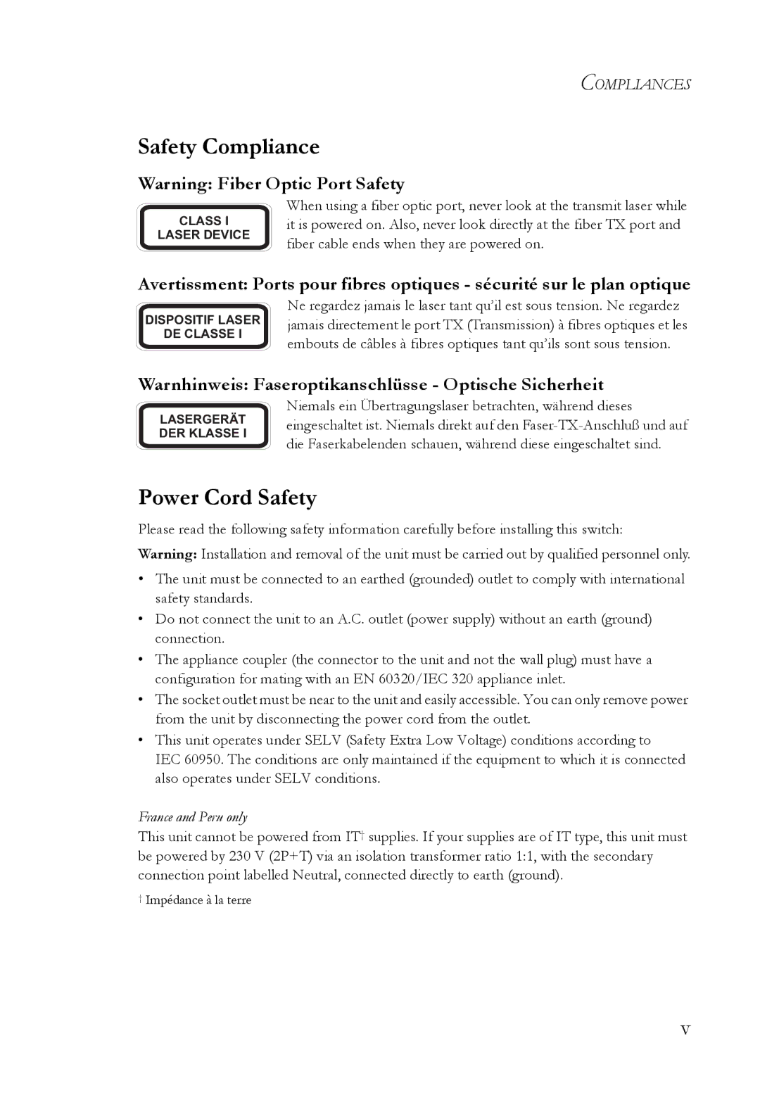 SMC Networks SMCGS24C-Smart Safety Compliance, Power Cord Safety, Warnhinweis Faseroptikanschlüsse Optische Sicherheit 