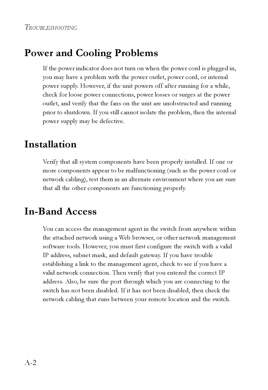 SMC Networks SMCGS24C-Smart manual Power and Cooling Problems, Installation, In-Band Access 