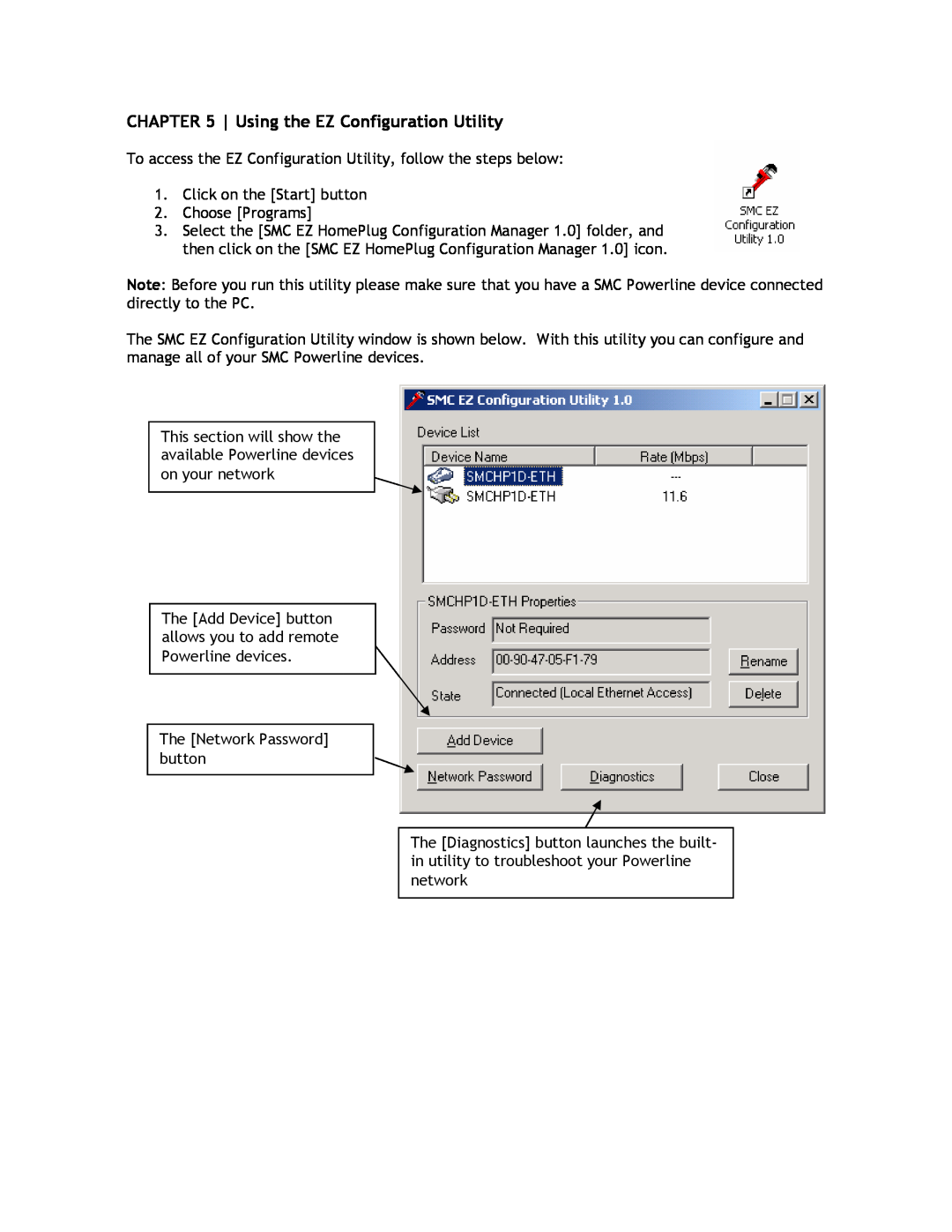 SMC Networks SMCHP1D-ETH manual Using the EZ Configuration Utility 