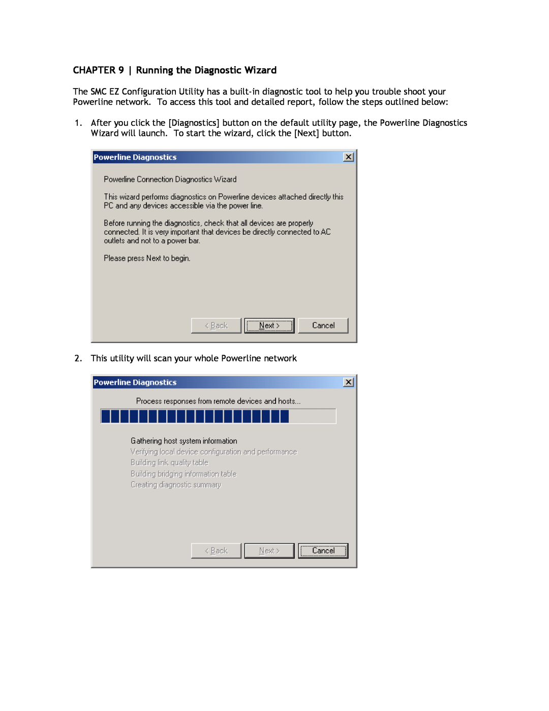 SMC Networks SMCHP1D-ETH manual Running the Diagnostic Wizard 