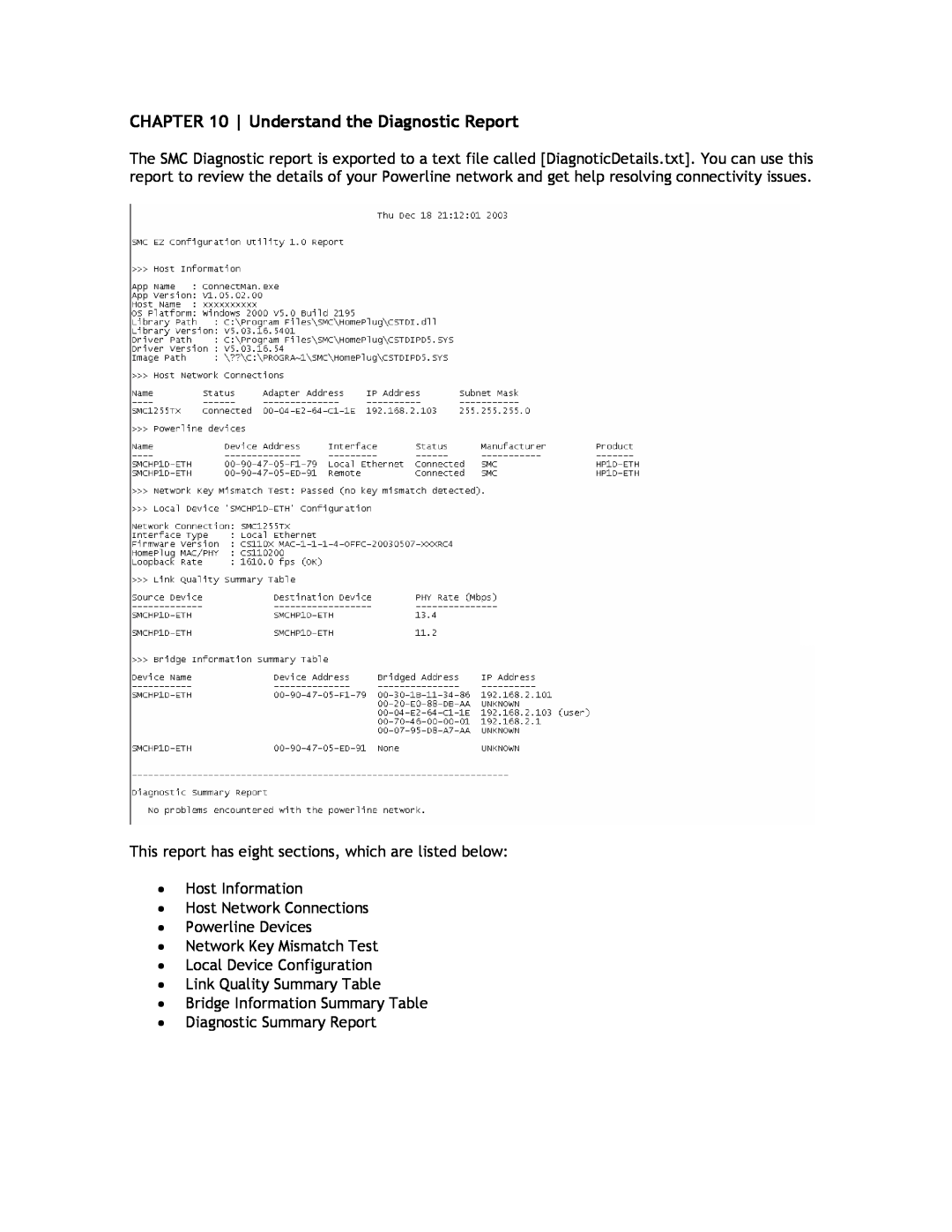 SMC Networks SMCHP1D-ETH manual Understand the Diagnostic Report 