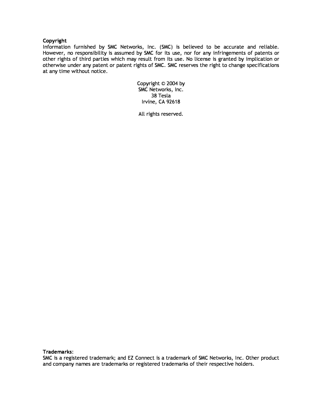 SMC Networks SMCHP1D-ETH manual Copyright, Trademarks 