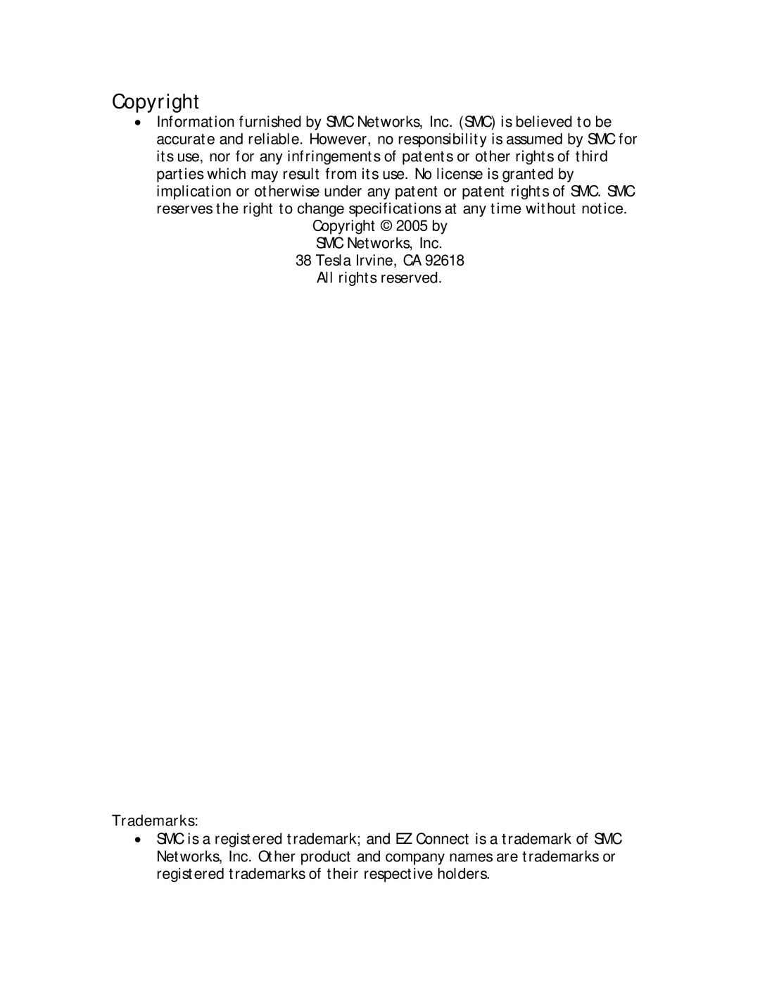 SMC Networks SMCHT-ETH manual Copyright, Trademarks 