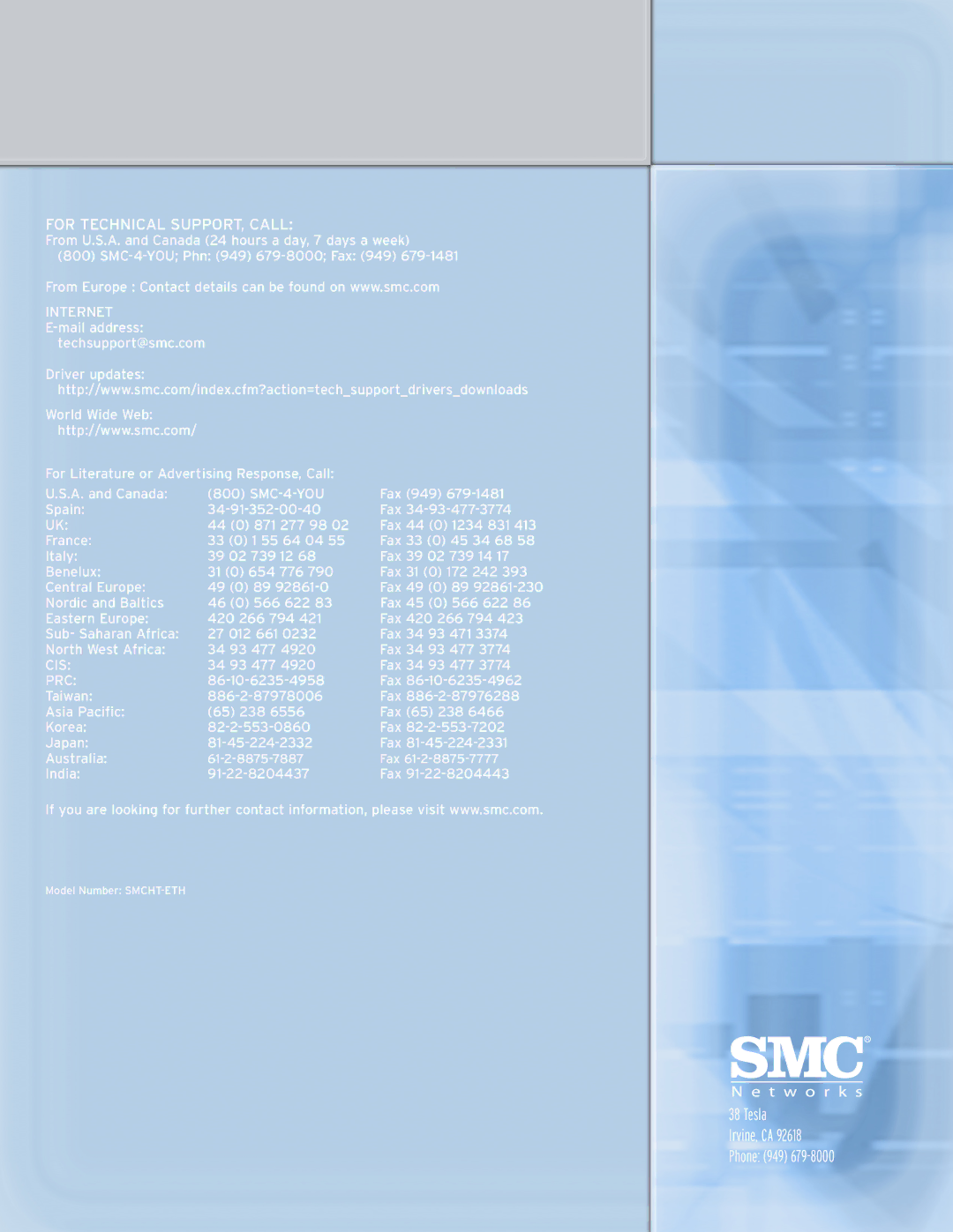 SMC Networks SMCHT-ETH manual Tesla Irvine, CA Phone 949 