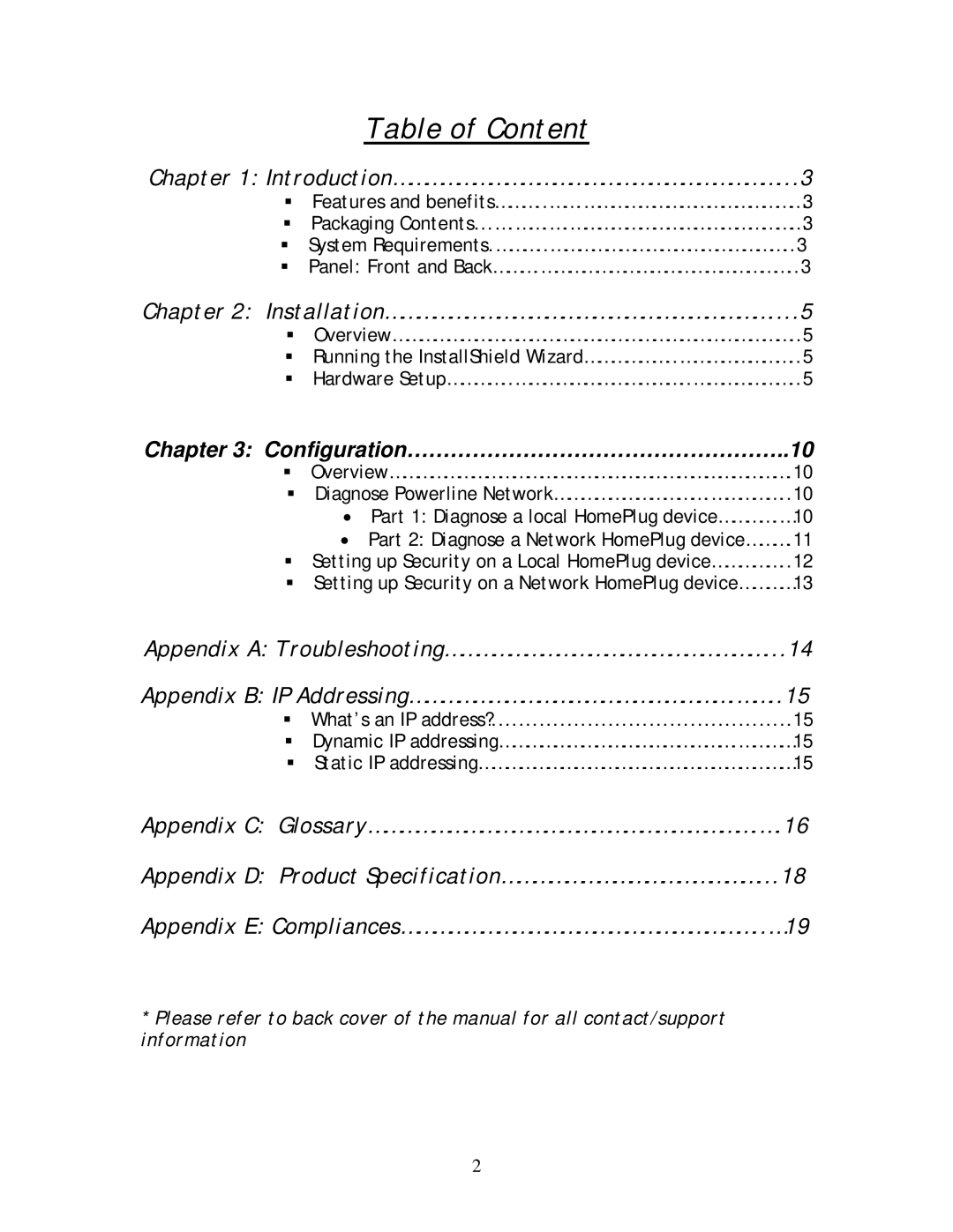 SMC Networks SMCHT-ETH manual Table of Content 