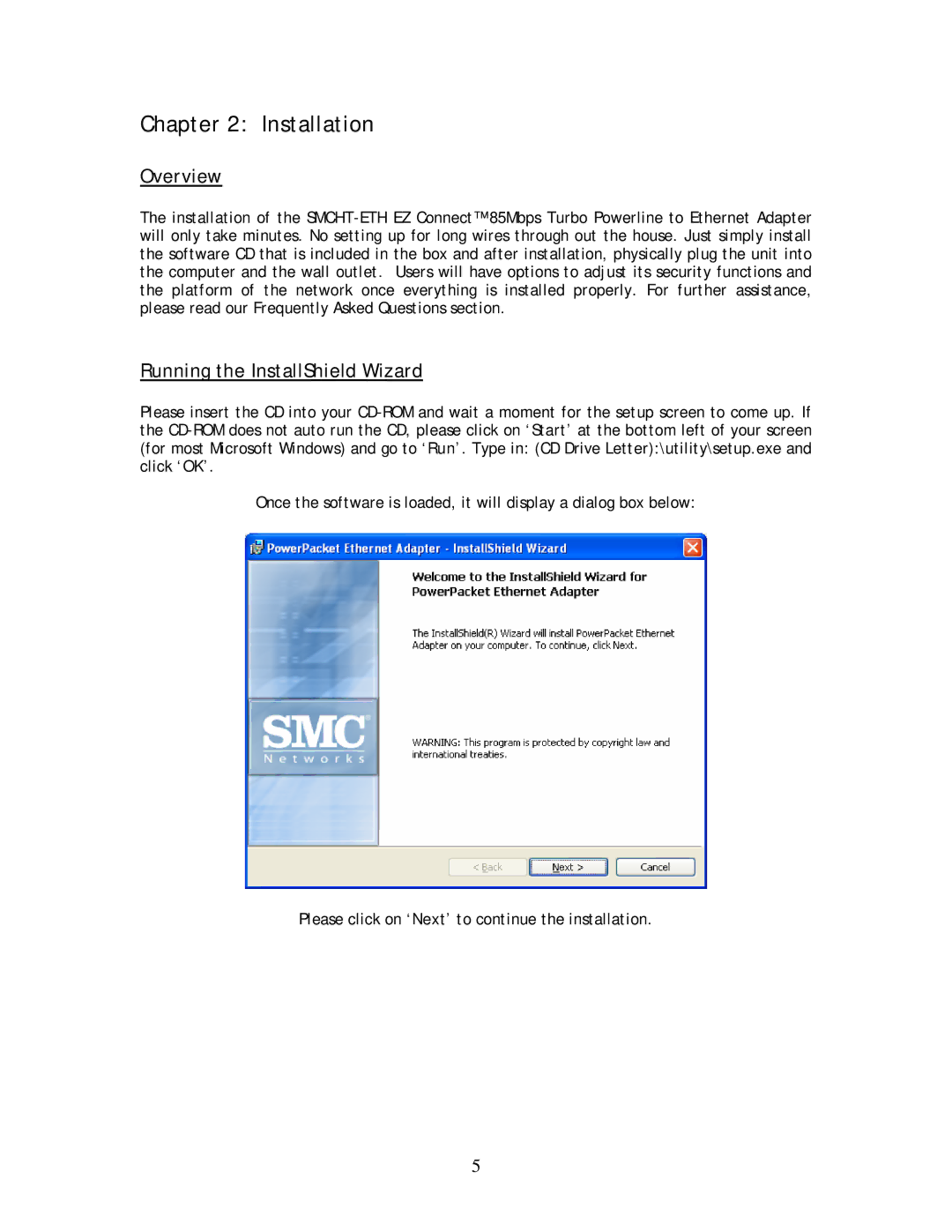 SMC Networks SMCHT-ETH manual Installation, Overview, Running the InstallShield Wizard 