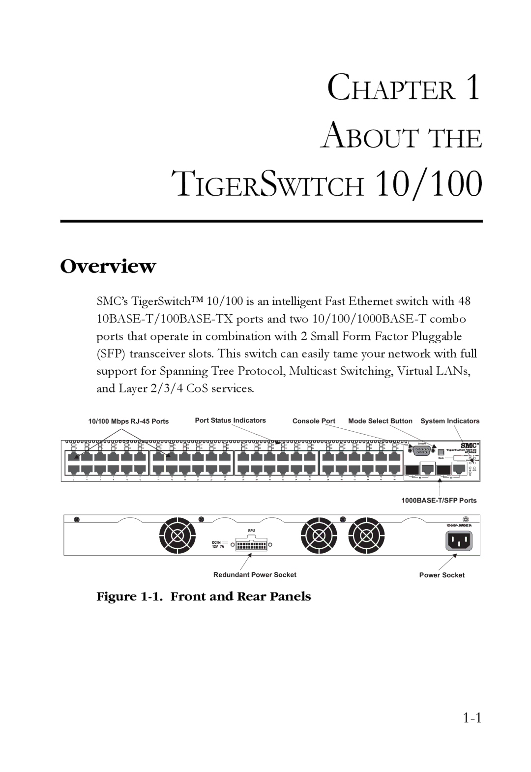 SMC Networks SMCBGLLCX1, SMCRPS600W*, SMCBGSLCX1 manual Chapter About Tigerswitch 10/100, Overview 