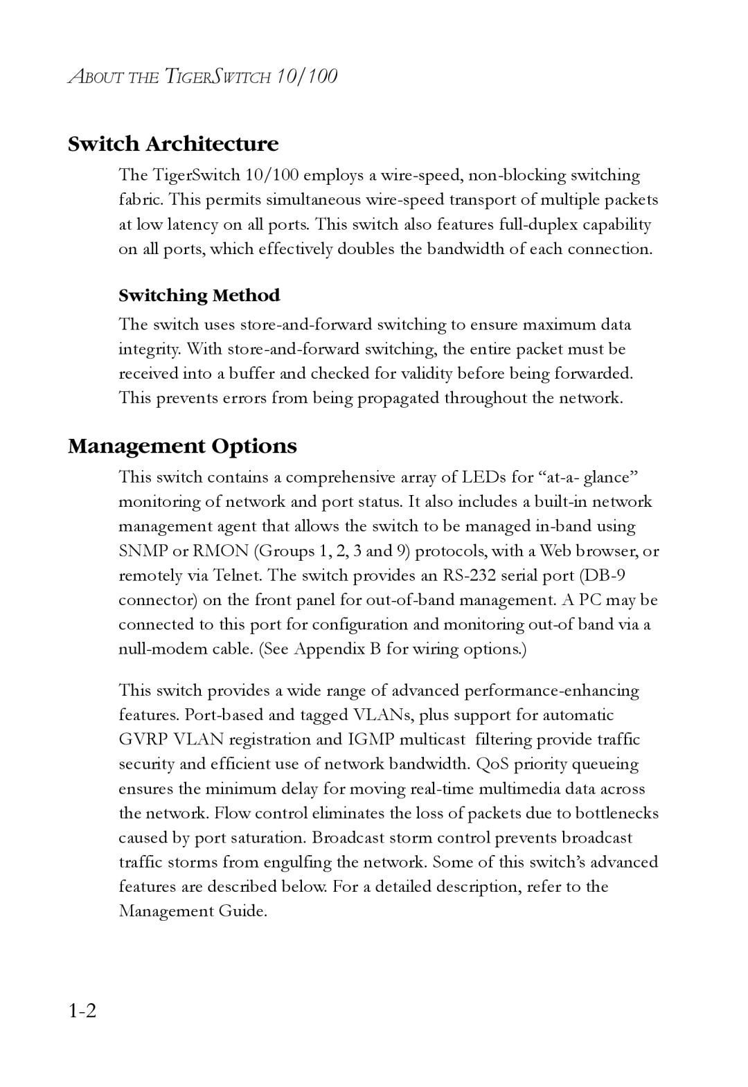 SMC Networks SMCRPS600W*, SMCBGSLCX1, SMCBGLLCX1 manual Switch Architecture, Management Options, Switching Method 