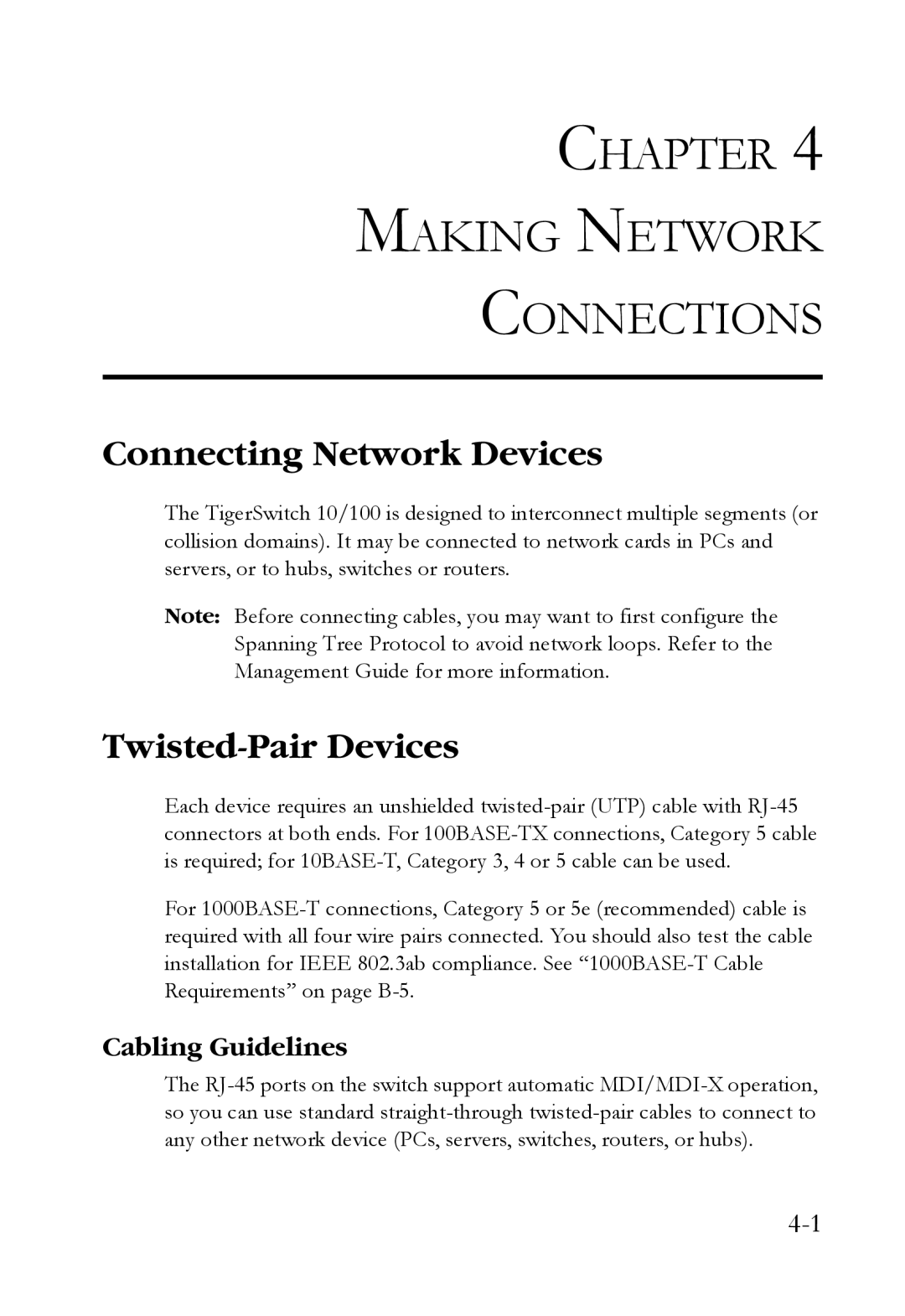 SMC Networks SMCRPS600W*, SMCBGSLCX1 Chapter Making Network Connections, Connecting Network Devices, Twisted-Pair Devices 