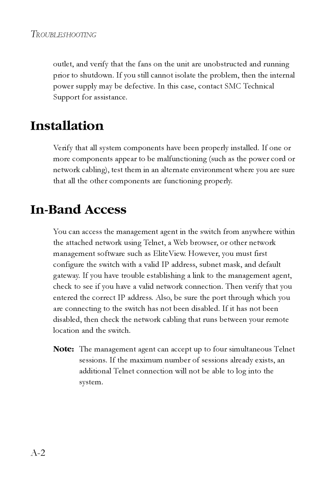 SMC Networks SMCBGLLCX1, SMCRPS600W*, SMCBGSLCX1 manual Installation, In-Band Access 