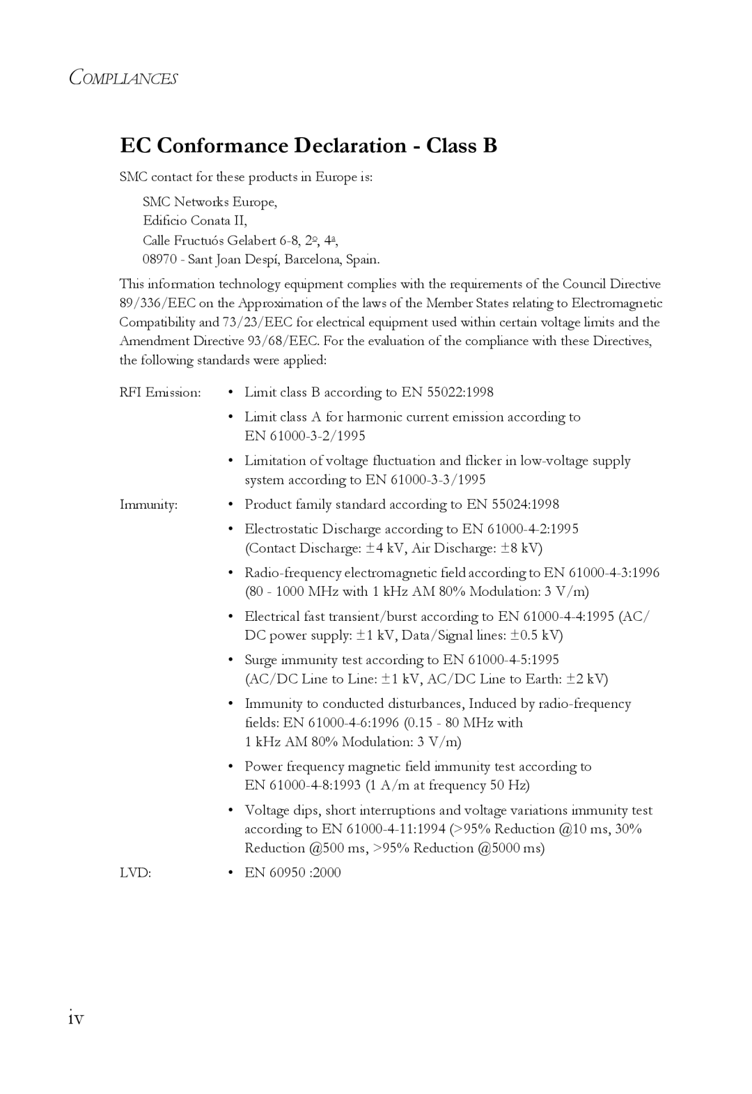 SMC Networks SMCRPU14 manual EC Conformance Declaration Class B 