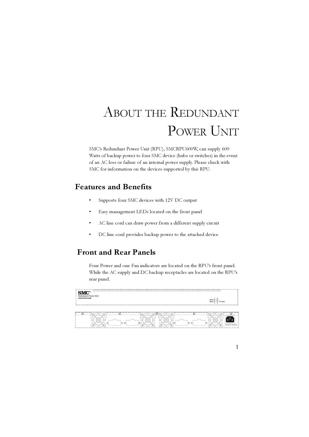 SMC Networks SMCRPU600W manual About the Redundant Power Unit 