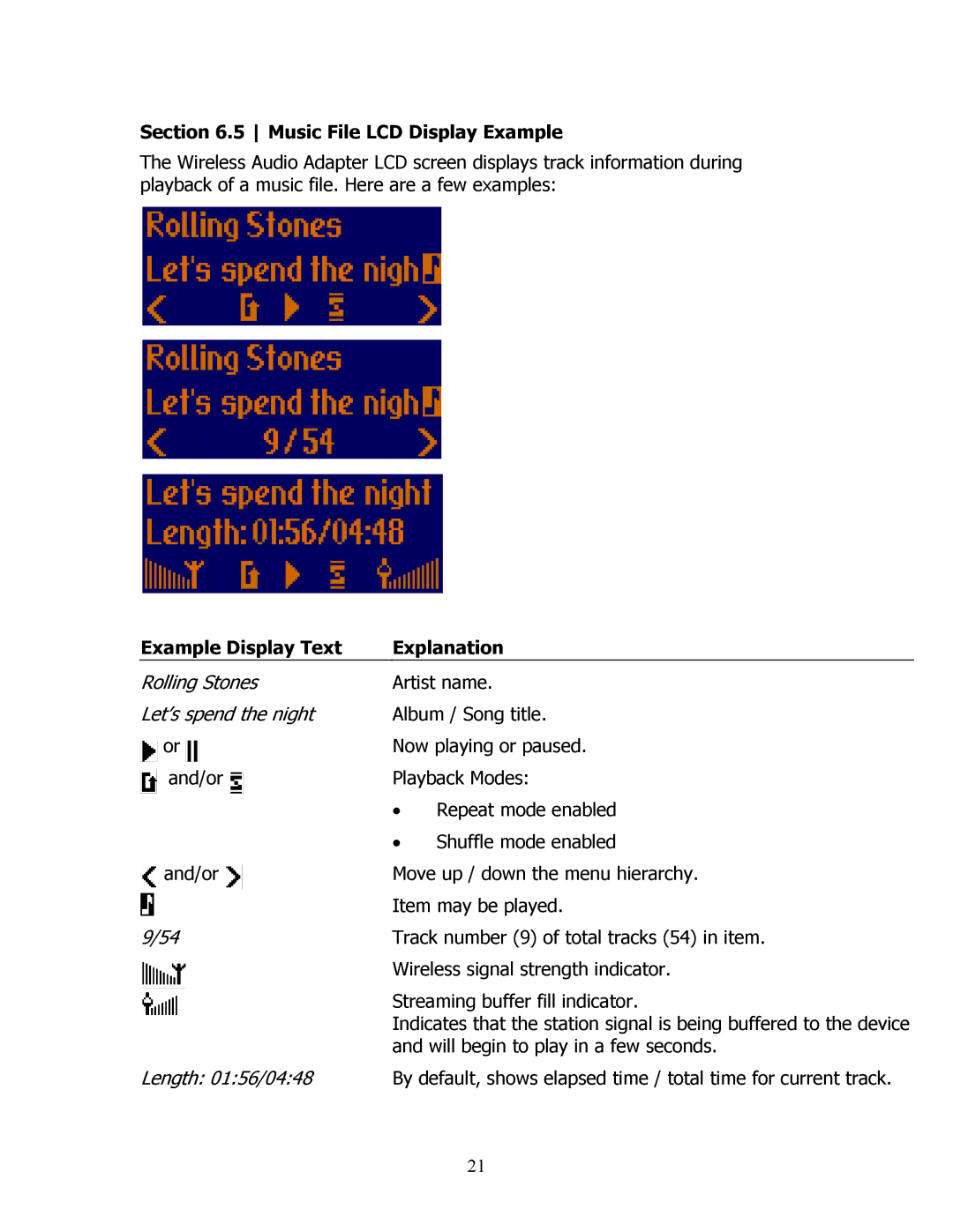 SMC Networks SMCWAA-B manual Music File LCD Display Example, Example Display Text Explanation 