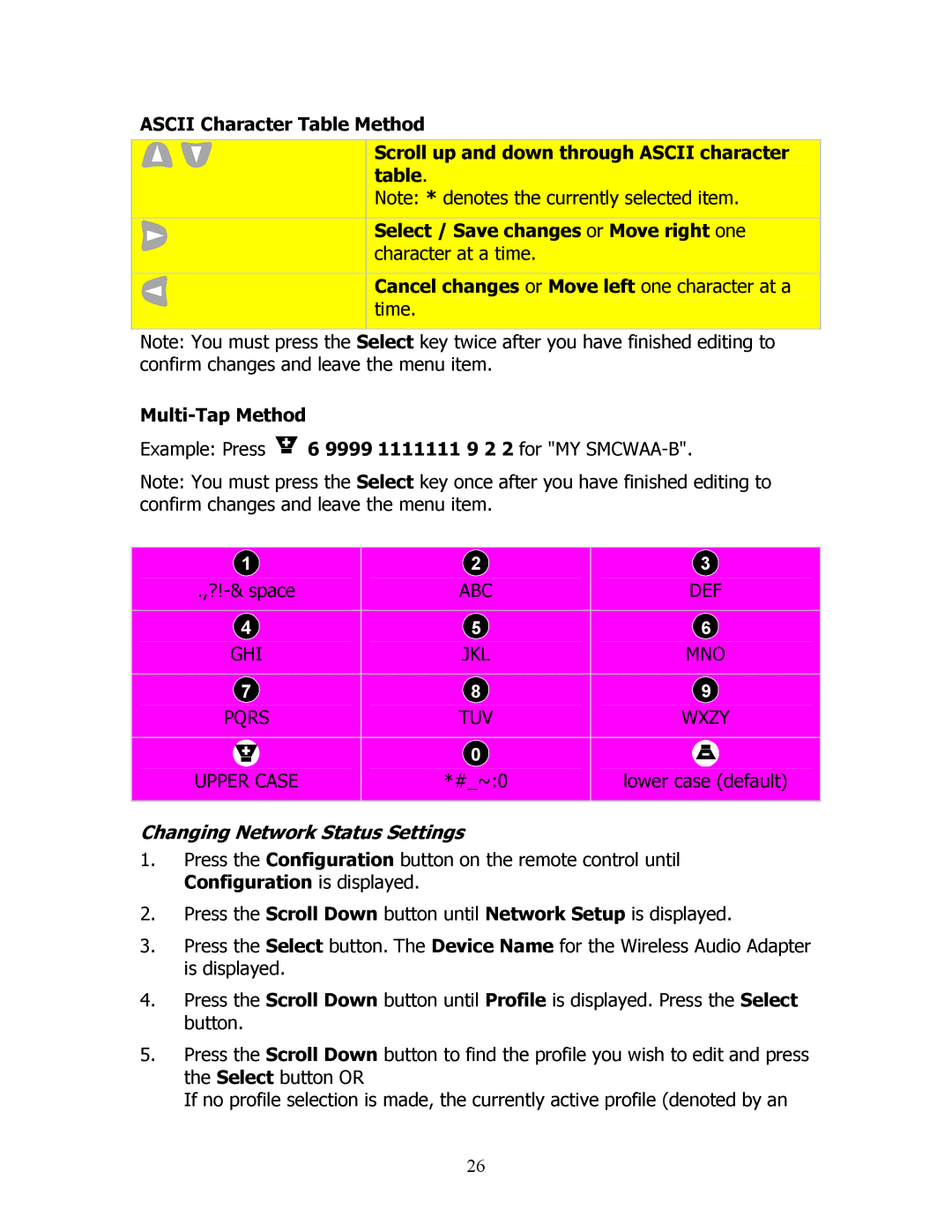 SMC Networks SMCWAA-B manual Changing Network Status Settings 