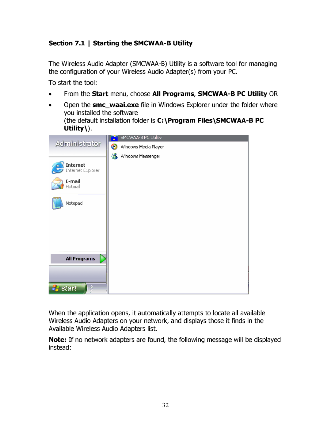 SMC Networks manual Starting the SMCWAA-B Utility 