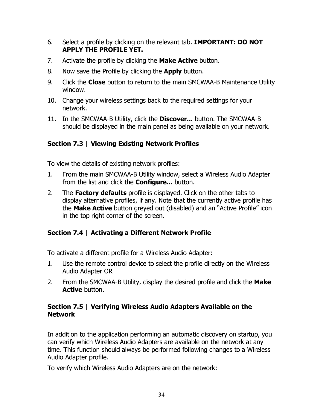 SMC Networks SMCWAA-B manual Viewing Existing Network Profiles, Activating a Different Network Profile 