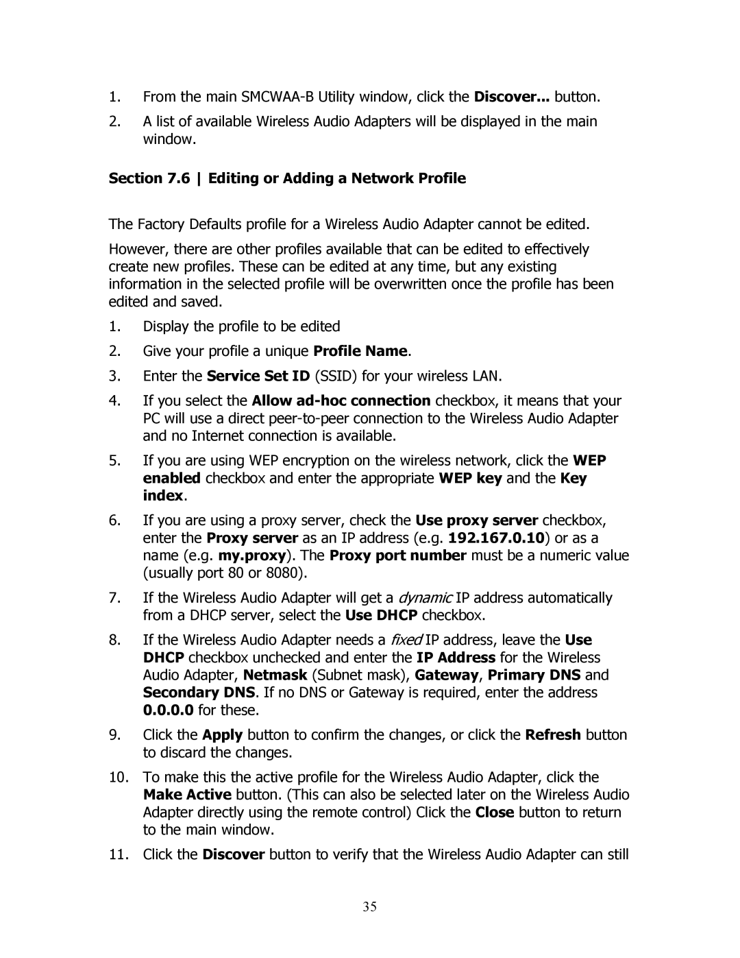 SMC Networks SMCWAA-B manual Editing or Adding a Network Profile 