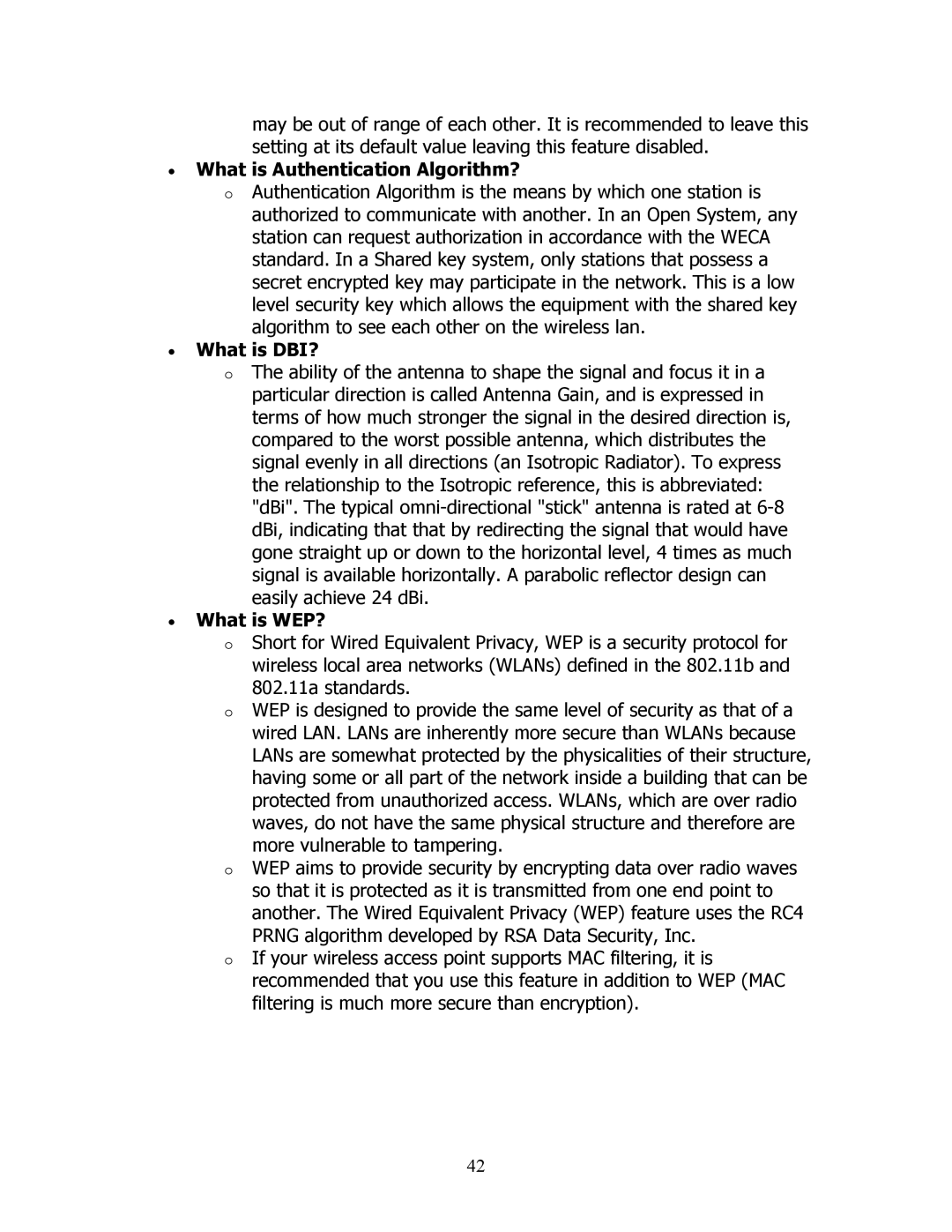 SMC Networks SMCWAA-B manual What is Authentication Algorithm?, What is DBI?, What is WEP? 