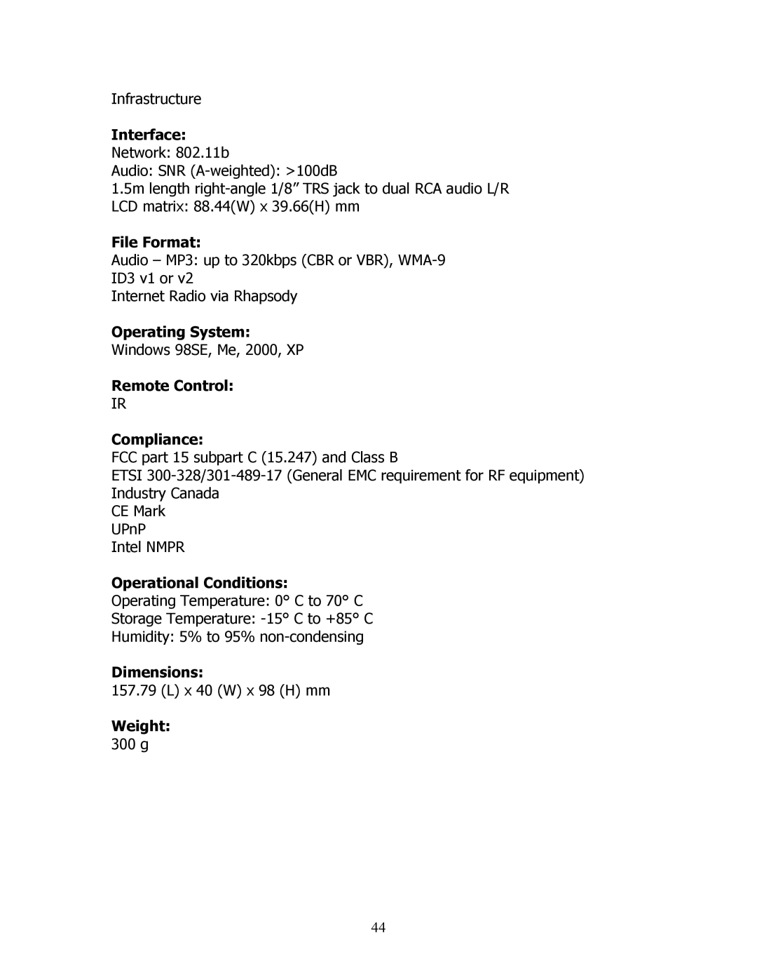 SMC Networks SMCWAA-B Interface Network 802.11b, File Format, Operating System, Remote Control Compliance, Dimensions 