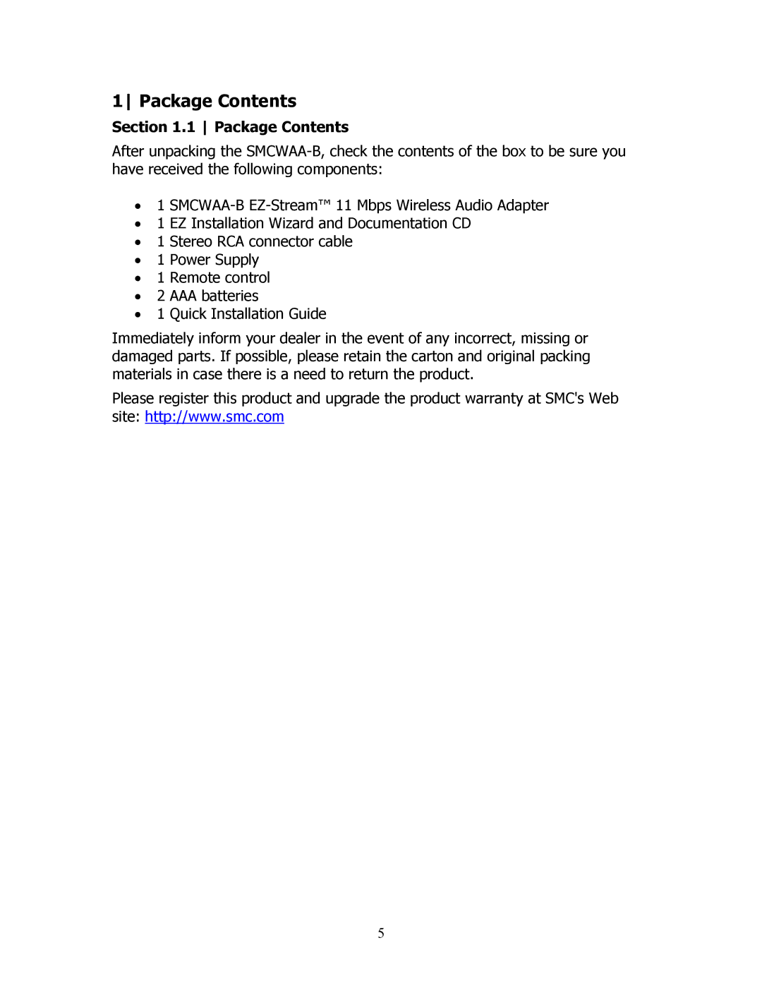 SMC Networks SMCWAA-B manual Package Contents 