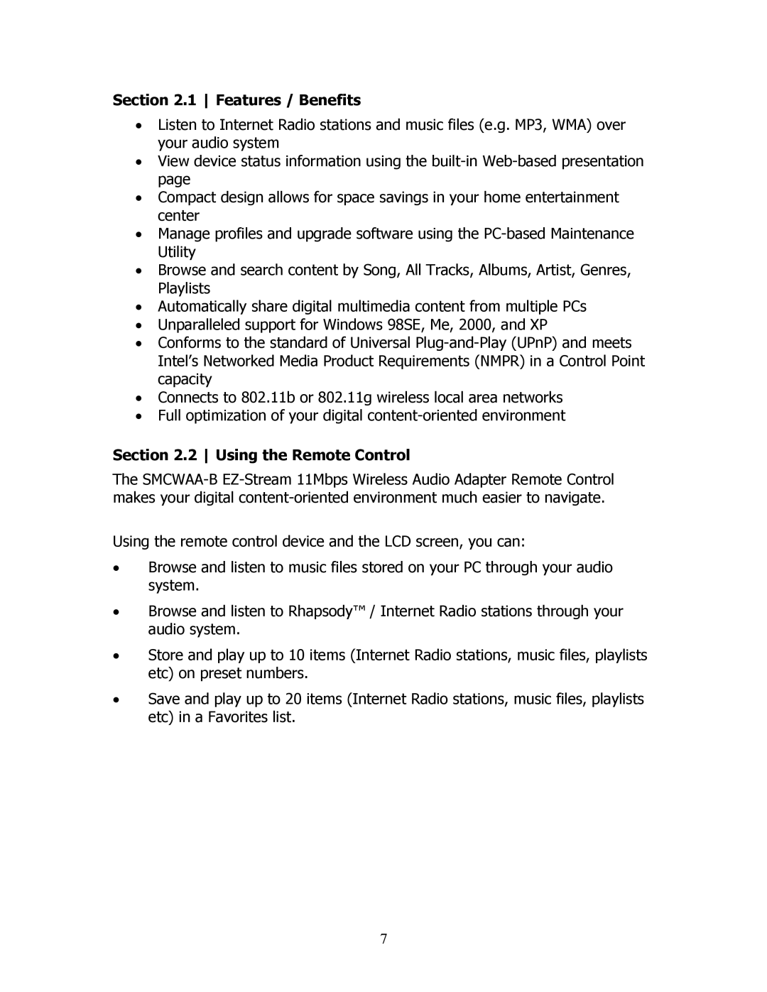 SMC Networks SMCWAA-B manual Features / Benefits, Using the Remote Control 