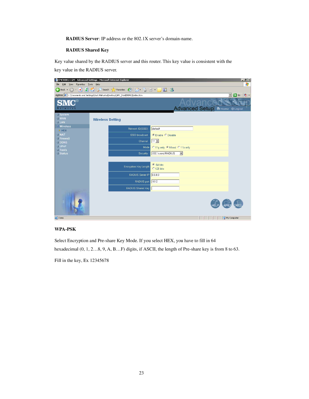 SMC Networks SMCWBR 14-GM manual Radius Shared Key, Wpa-Psk 