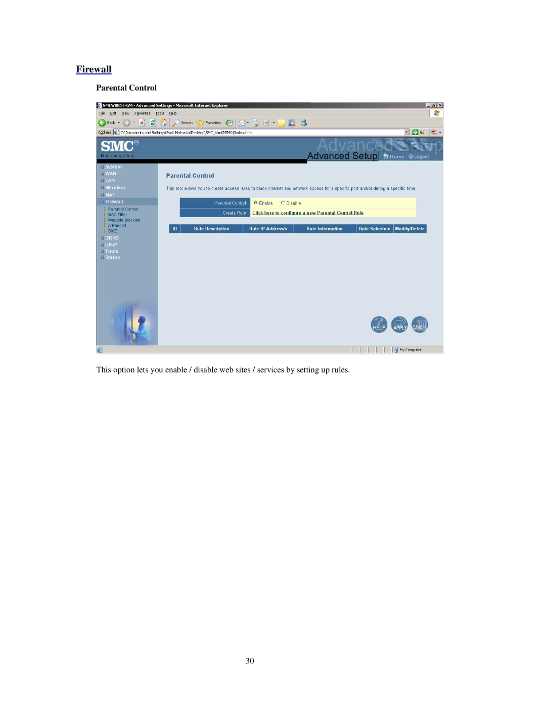 SMC Networks SMCWBR 14-GM manual Firewall, Parental Control 