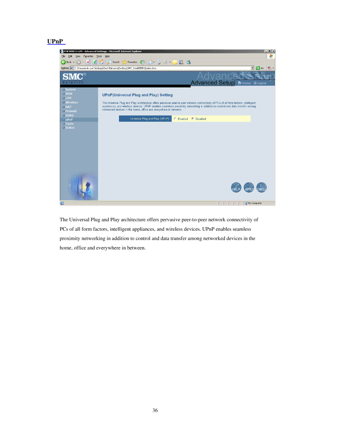 SMC Networks SMCWBR 14-GM manual UPnP 