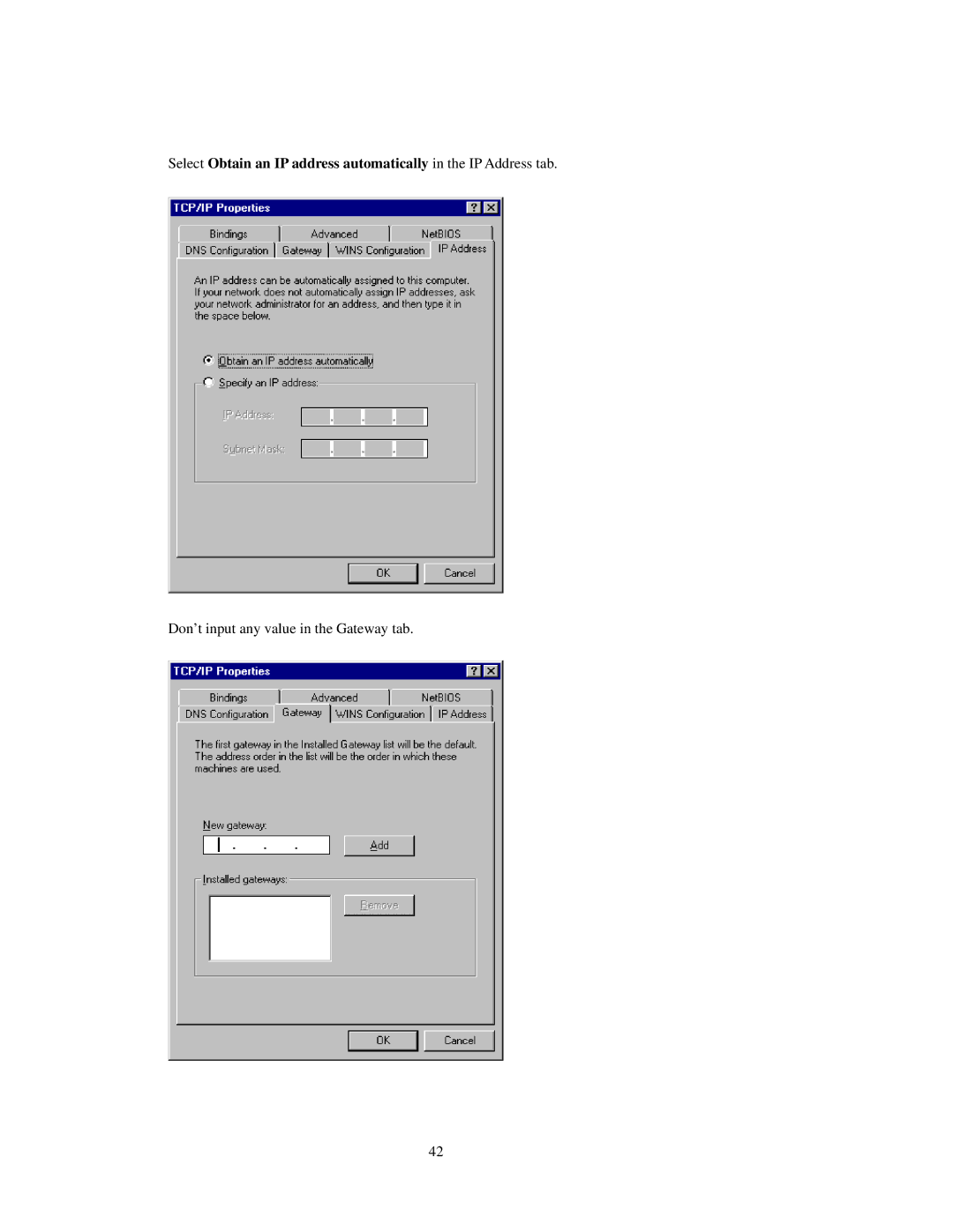 SMC Networks SMCWBR 14-GM manual Don’t input any value in the Gateway tab 