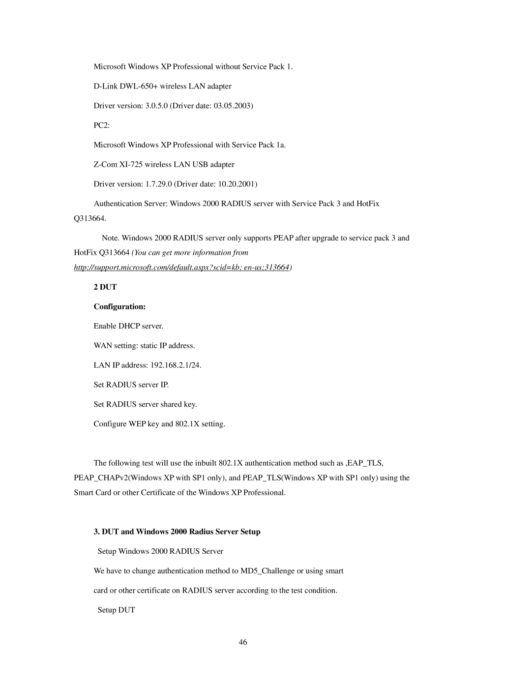 SMC Networks SMCWBR 14-GM manual DUT Configuration, DUT and Windows 2000 Radius Server Setup 