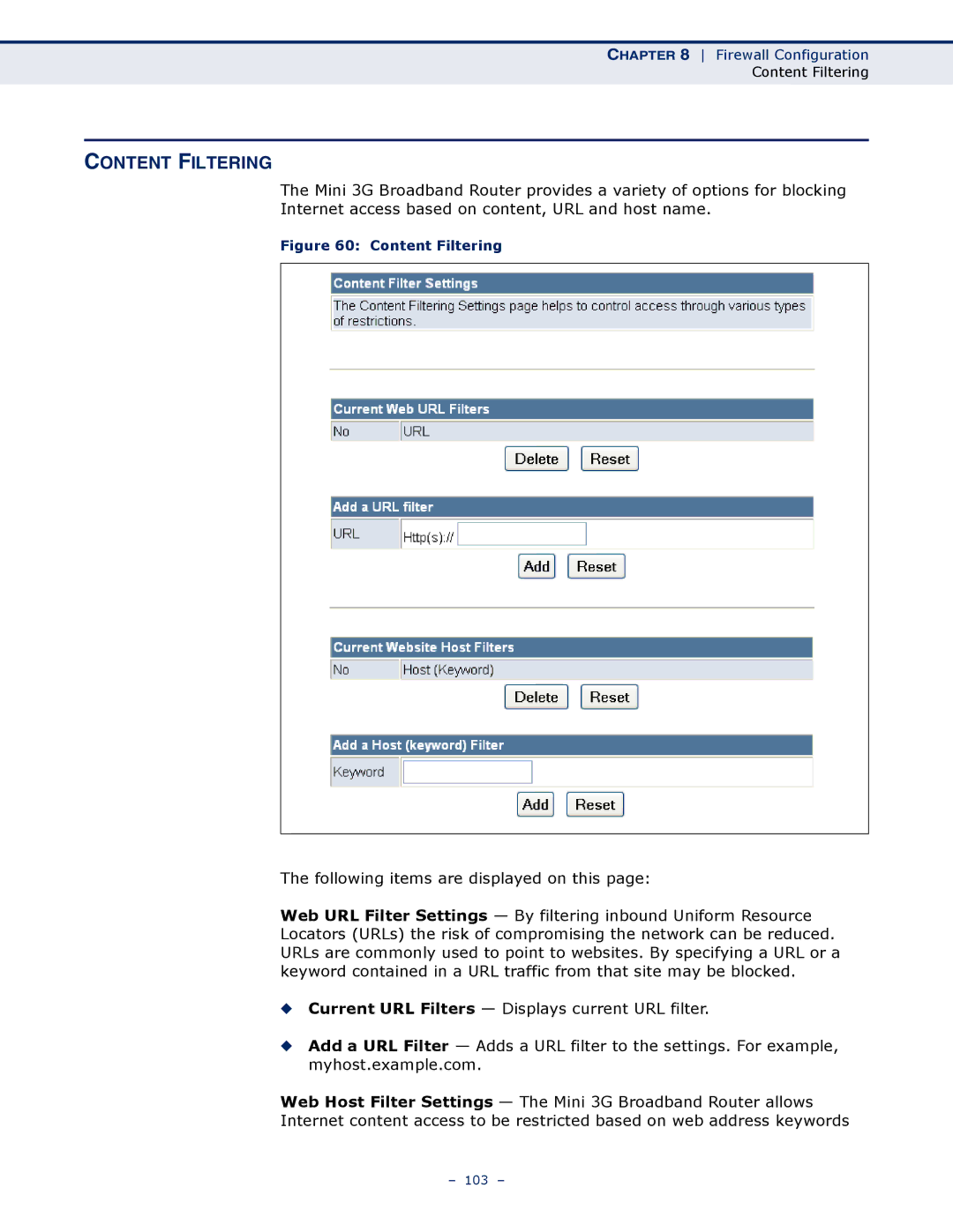 SMC Networks SMCWBR11S-3GN manual Content Filtering 