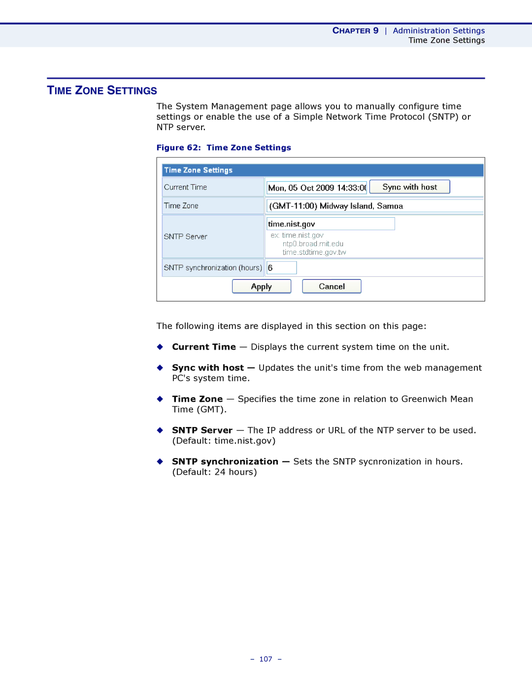 SMC Networks SMCWBR11S-3GN manual Time Zone Settings 