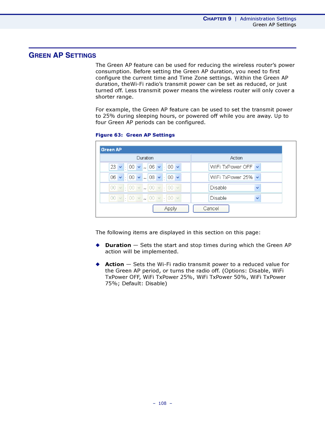 SMC Networks SMCWBR11S-3GN manual Green AP Settings 