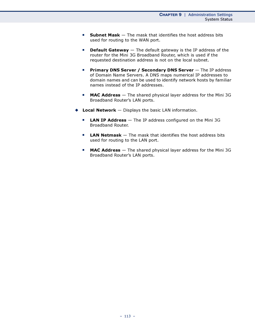 SMC Networks SMCWBR11S-3GN manual 113 