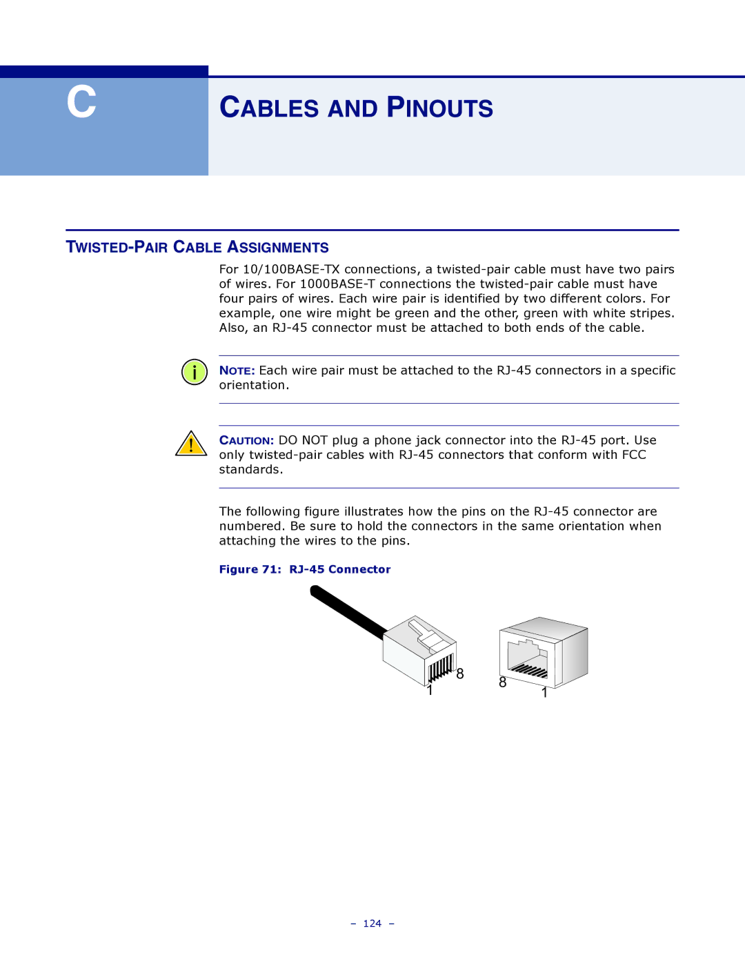 SMC Networks SMCWBR11S-3GN manual Cables and Pinouts, TWISTED-PAIR Cable Assignments 