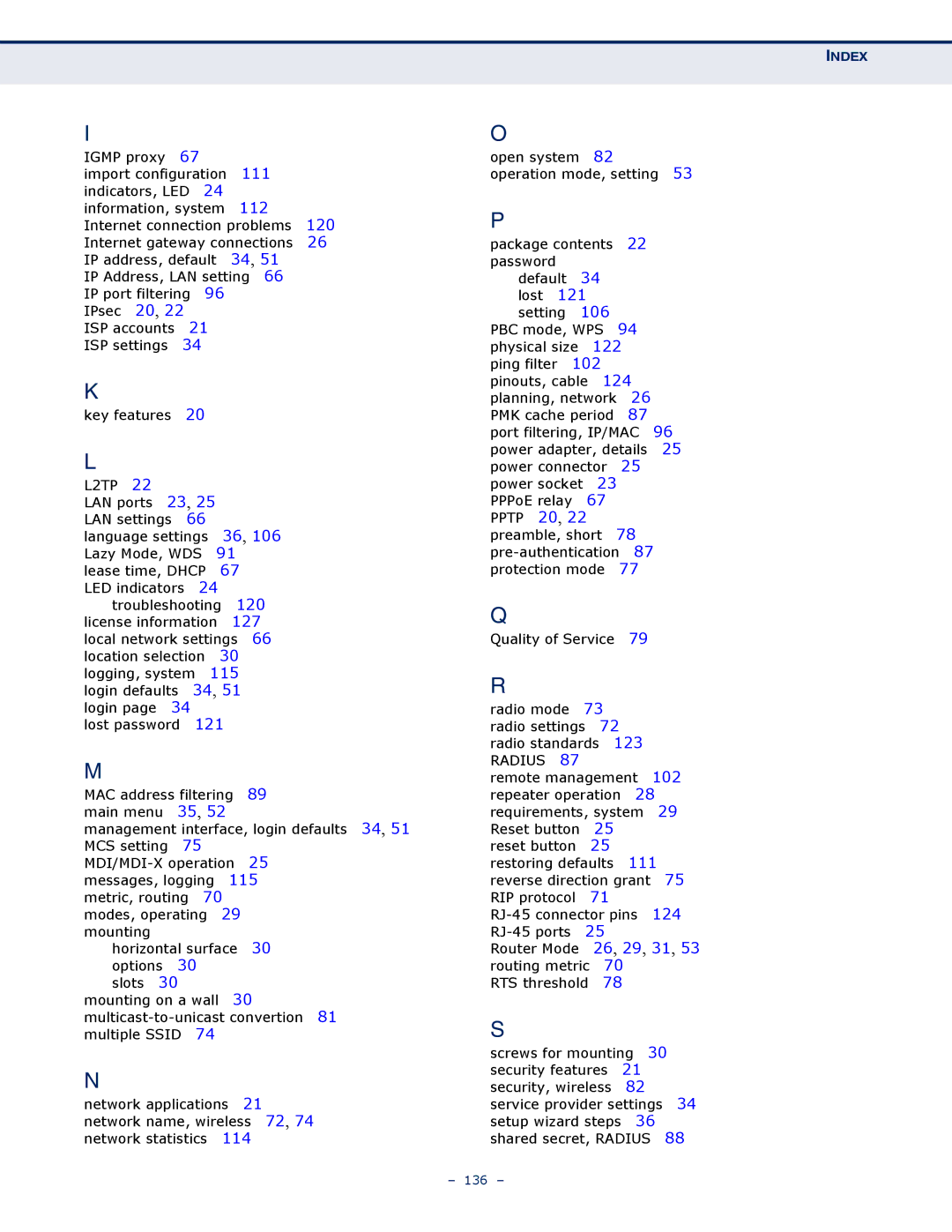 SMC Networks SMCWBR11S-3GN manual Index 