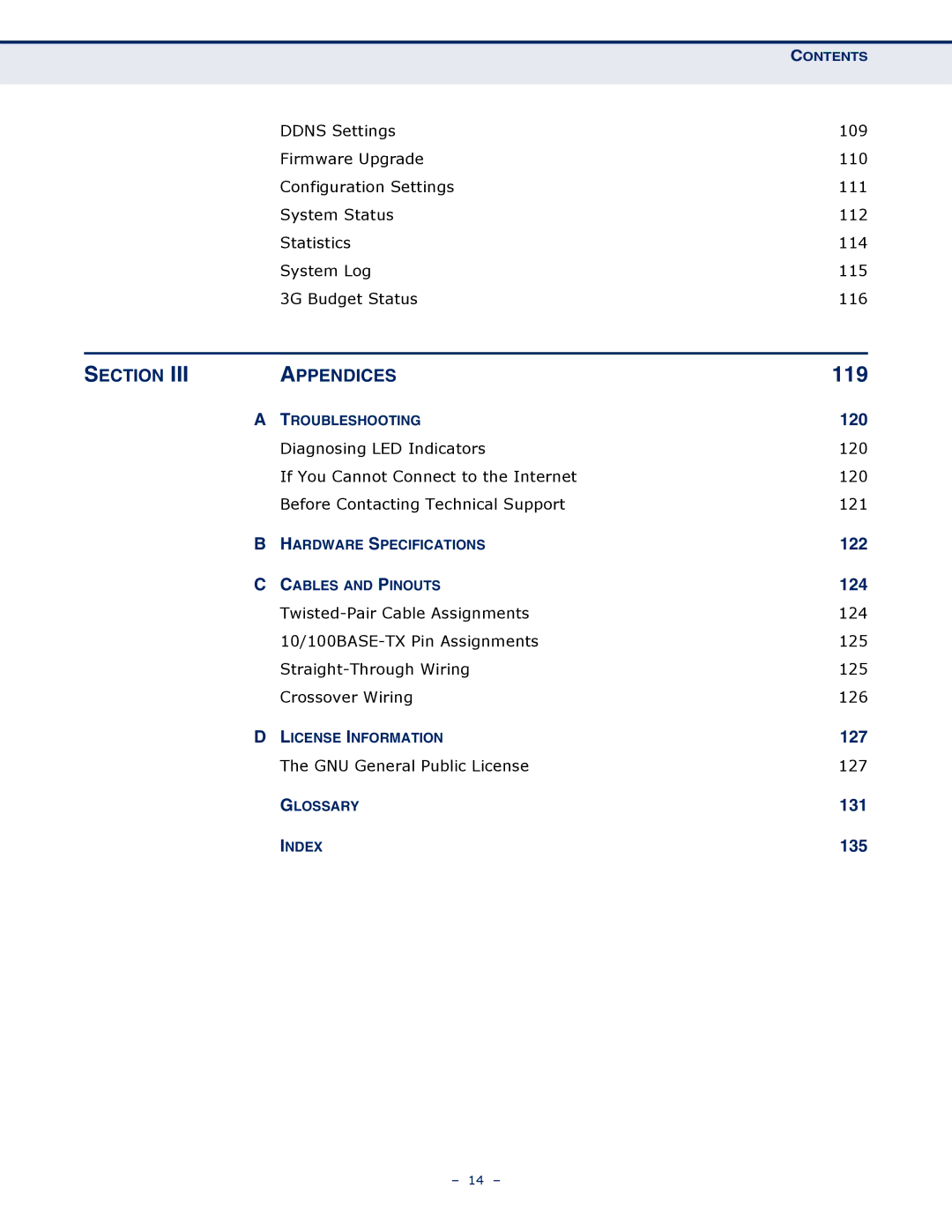 SMC Networks SMCWBR11S-3GN manual 119, Section Appendices 