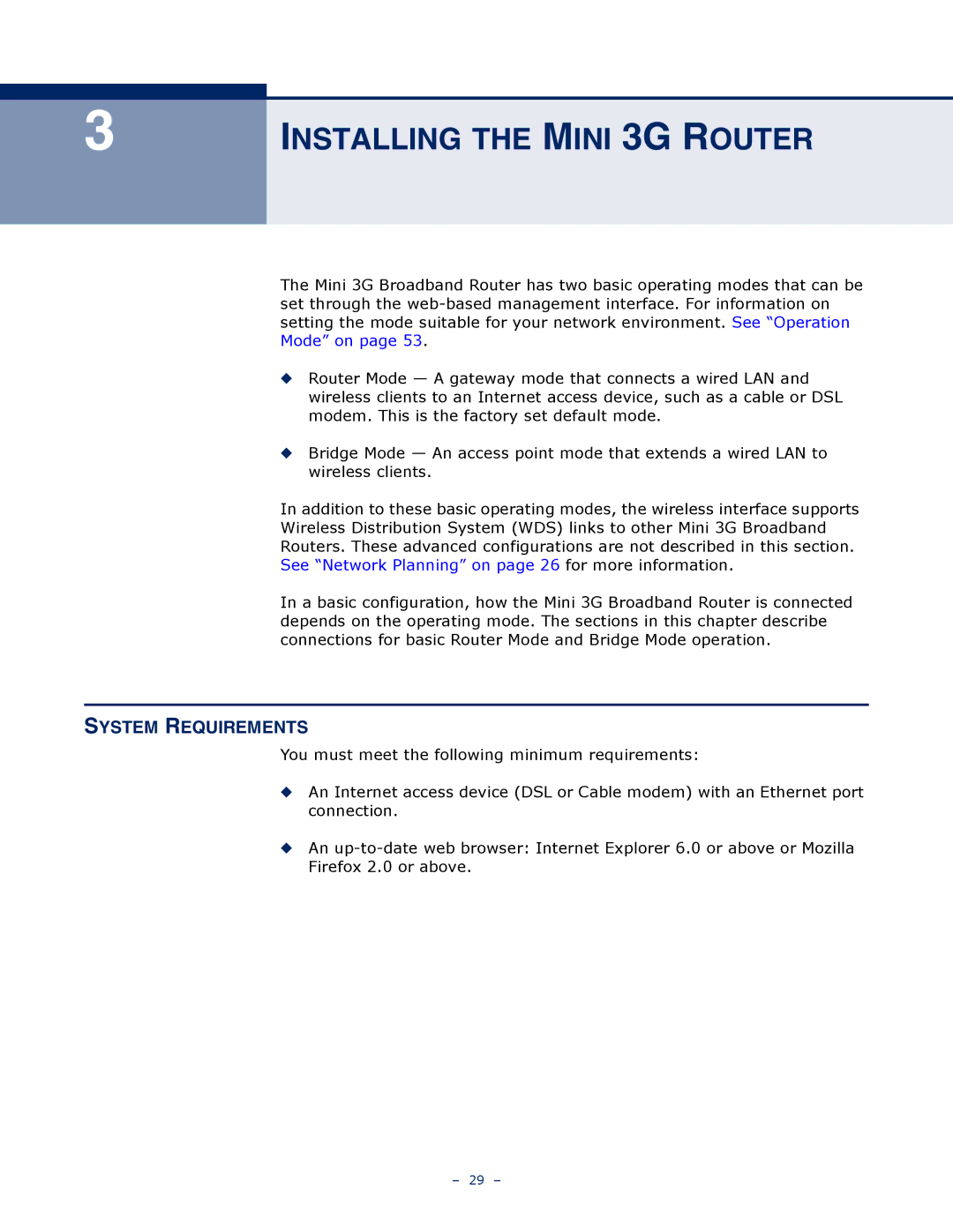 SMC Networks SMCWBR11S-3GN manual Installing the Mini 3G Router, System Requirements 