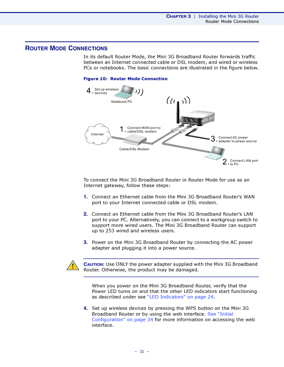 SMC Networks SMCWBR11S-3GN manual Router Mode Connections 