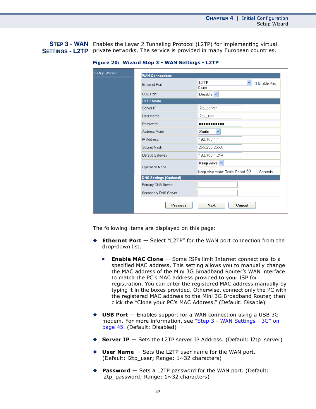 SMC Networks SMCWBR11S-3GN manual Wizard WAN Settings L2TP 