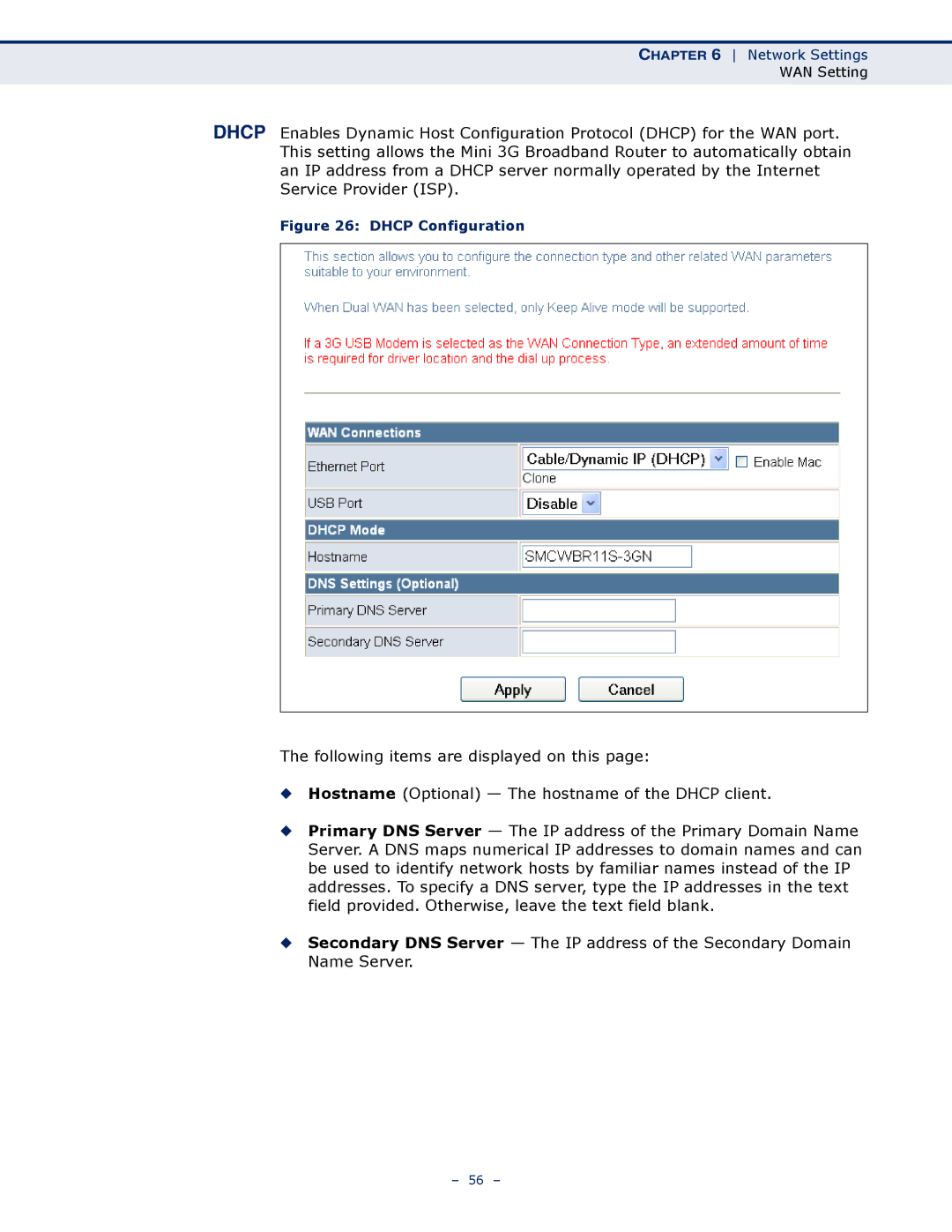 SMC Networks SMCWBR11S-3GN manual Dhcp Configuration 