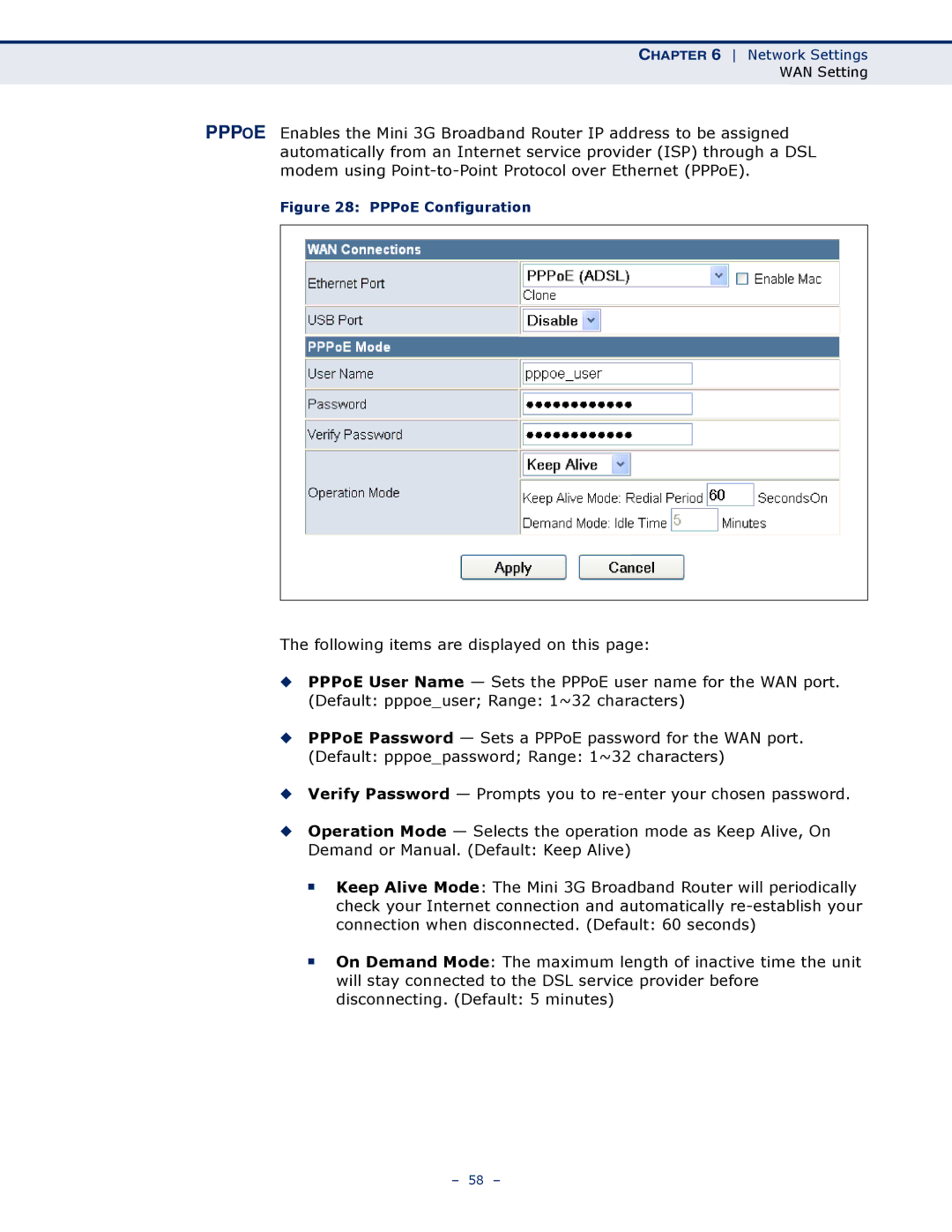 SMC Networks SMCWBR11S-3GN manual PPPoE Configuration 