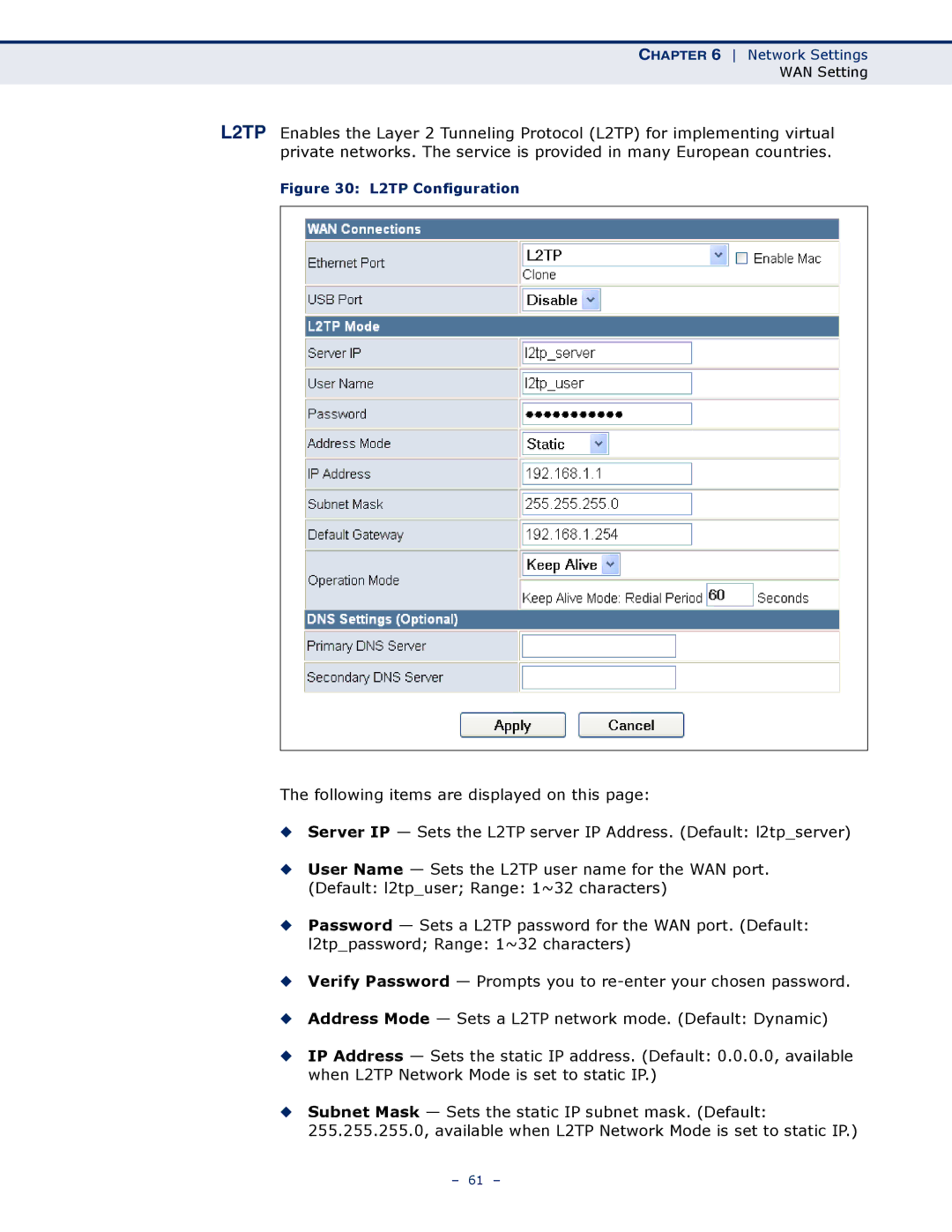 SMC Networks SMCWBR11S-3GN manual L2TP Configuration 