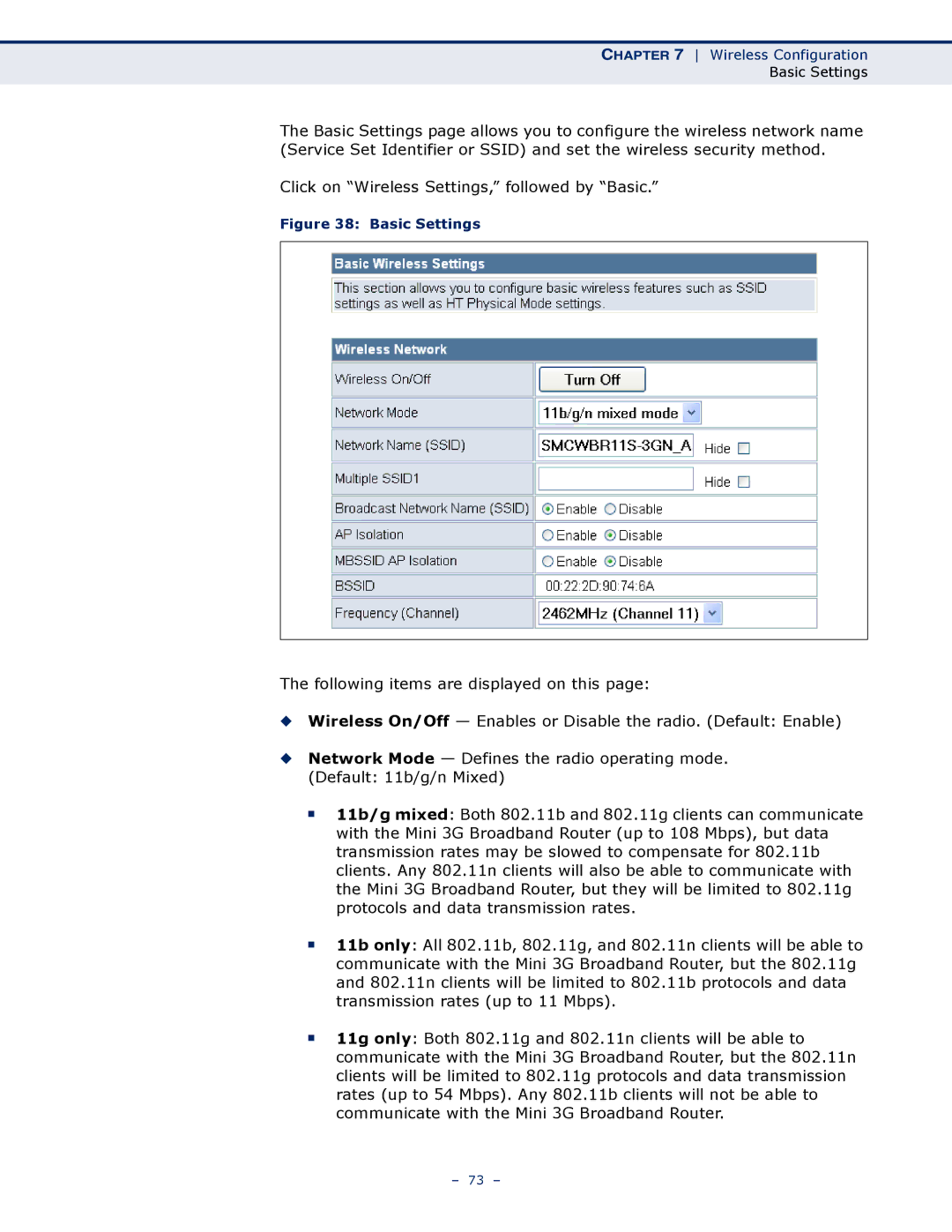 SMC Networks SMCWBR11S-3GN manual Basic Settings 