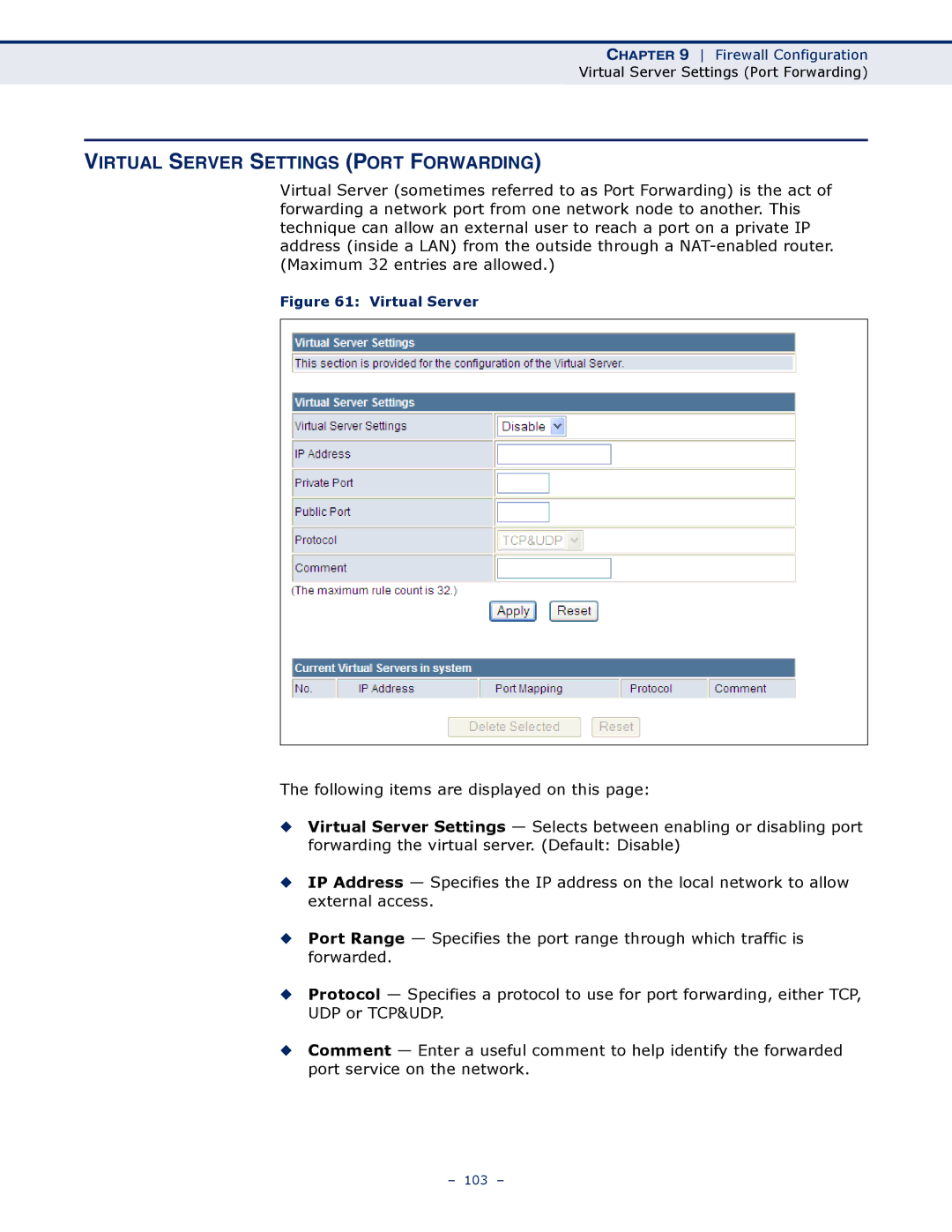 SMC Networks SMCWBR11S-N manual Virtual Server Settings Port Forwarding 