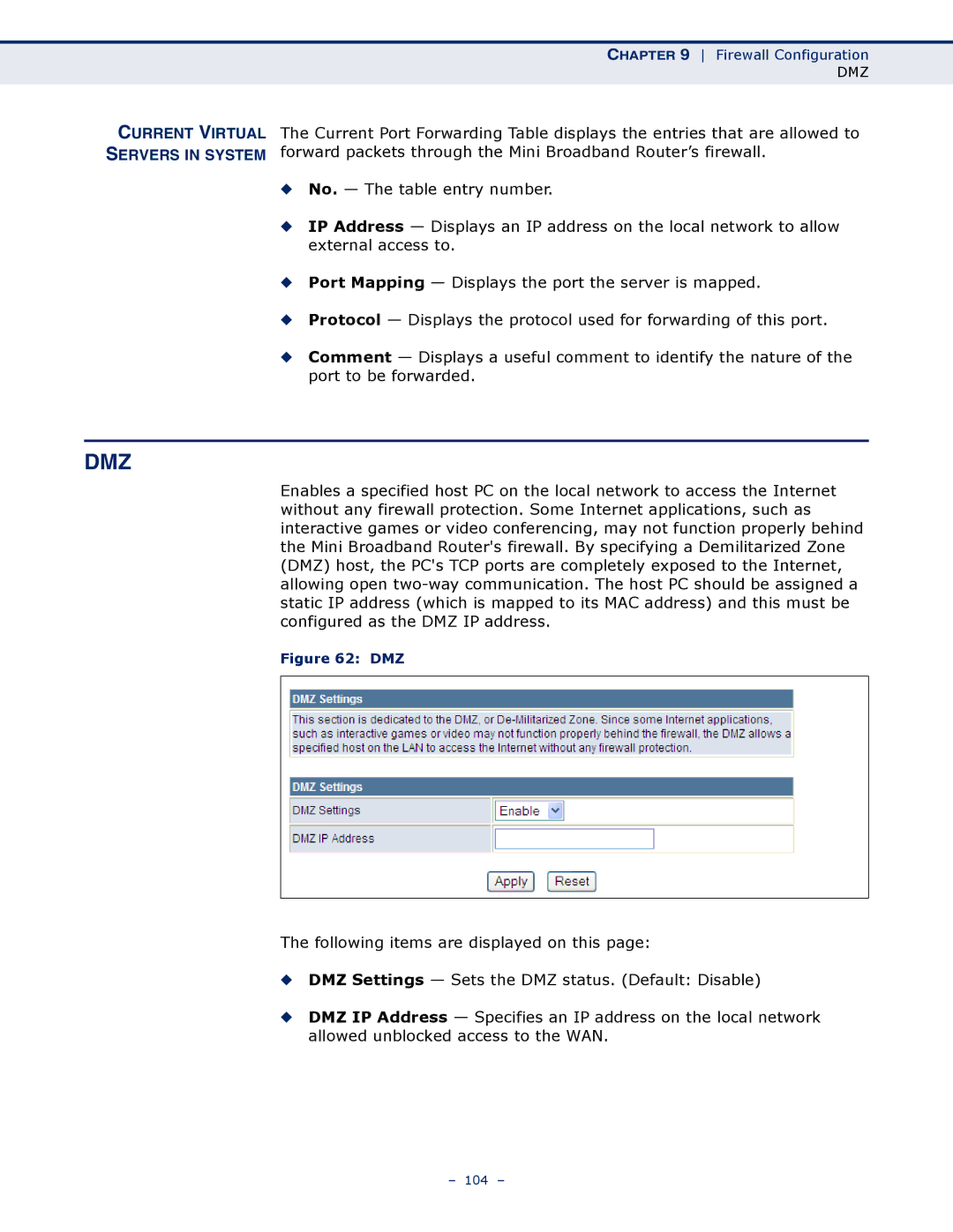 SMC Networks SMCWBR11S-N manual Dmz, Current Virtual Servers in System 