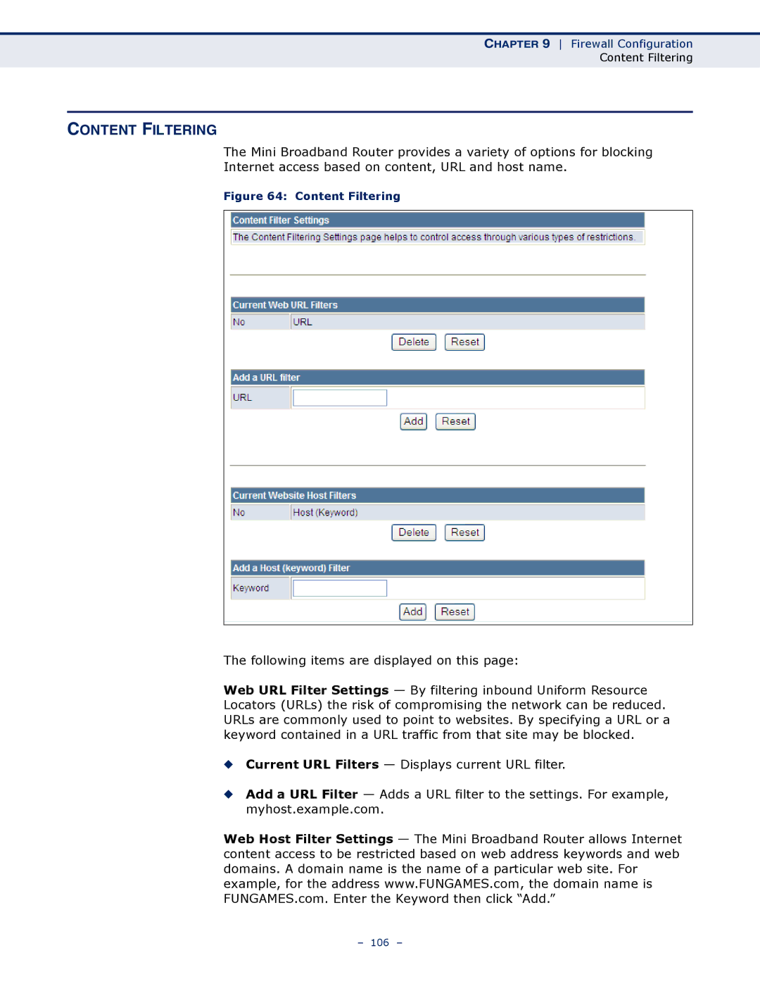 SMC Networks SMCWBR11S-N manual Content Filtering 