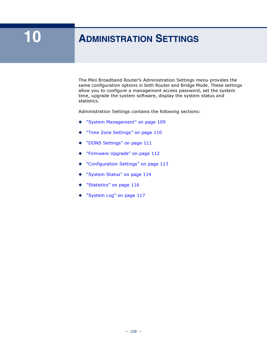 SMC Networks SMCWBR11S-N manual Administration Settings 