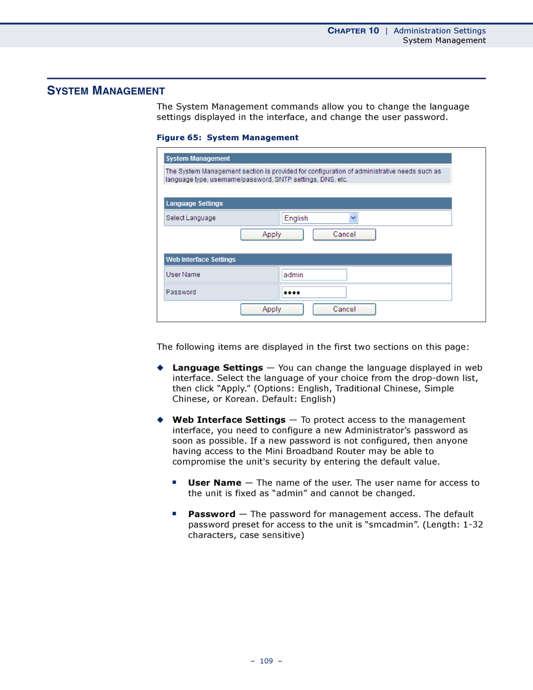 SMC Networks SMCWBR11S-N manual System Management 