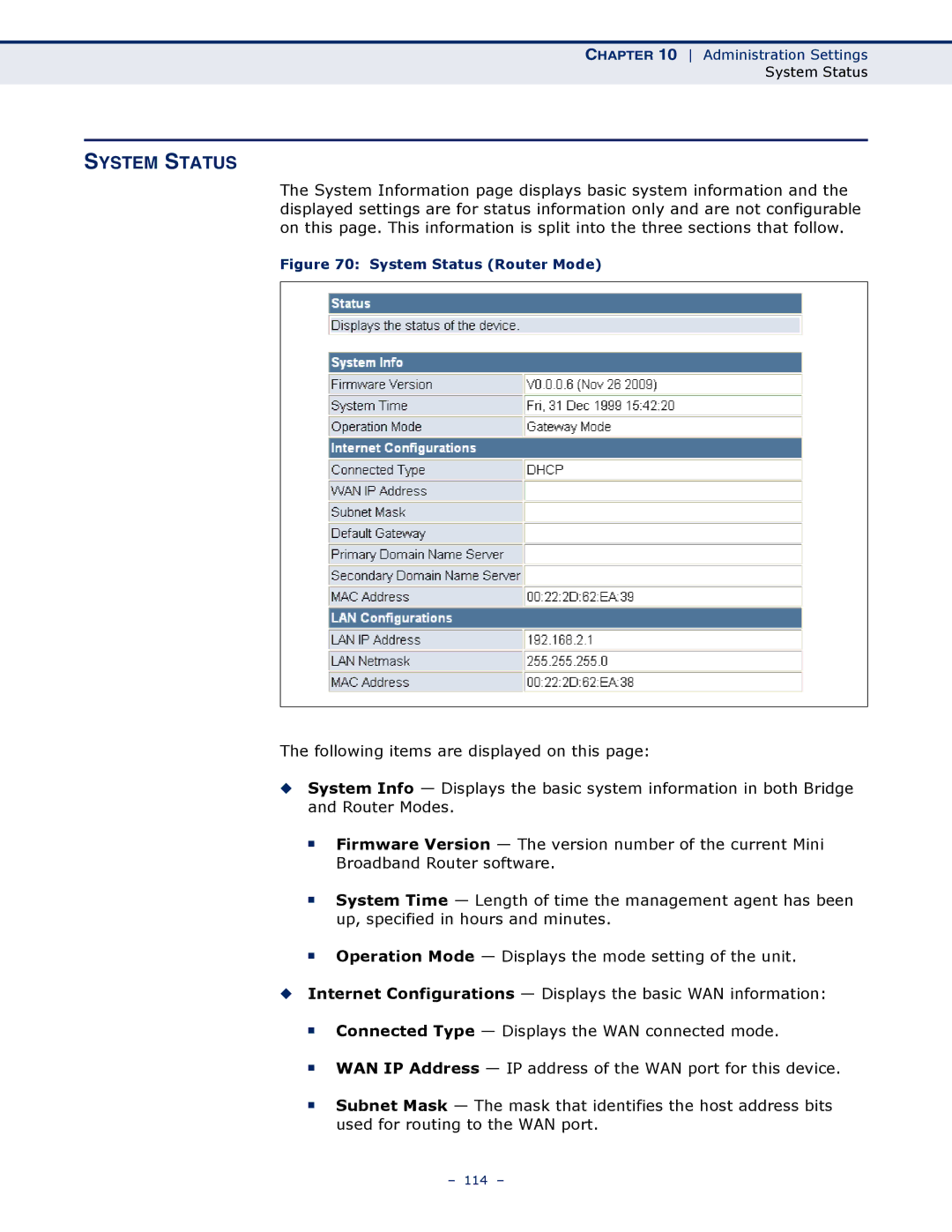 SMC Networks SMCWBR11S-N manual System Status Router Mode 